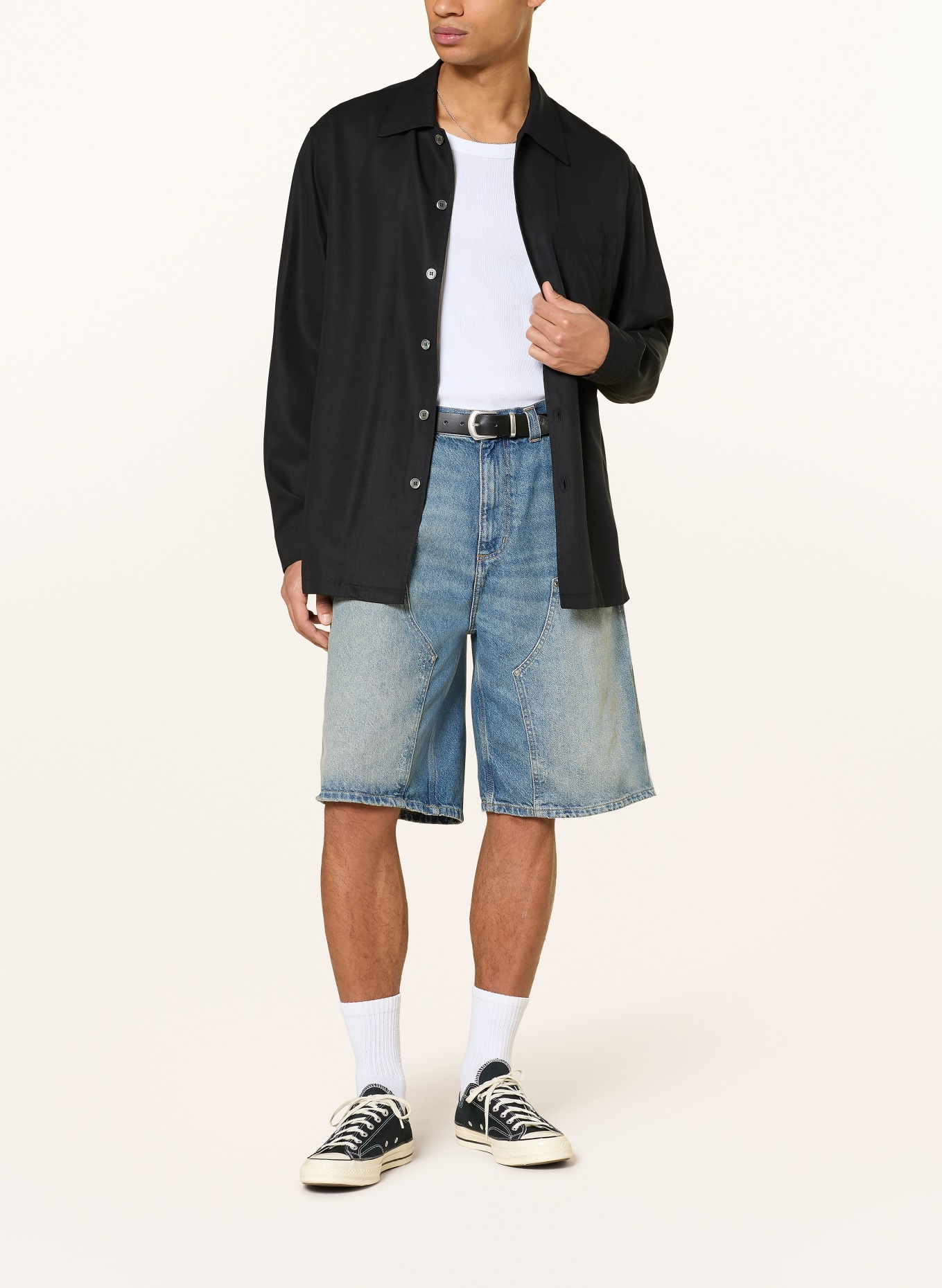 carhartt WIP OG ADEN Wide Fit Denim Shorts: 01B7 Blue, grind wash