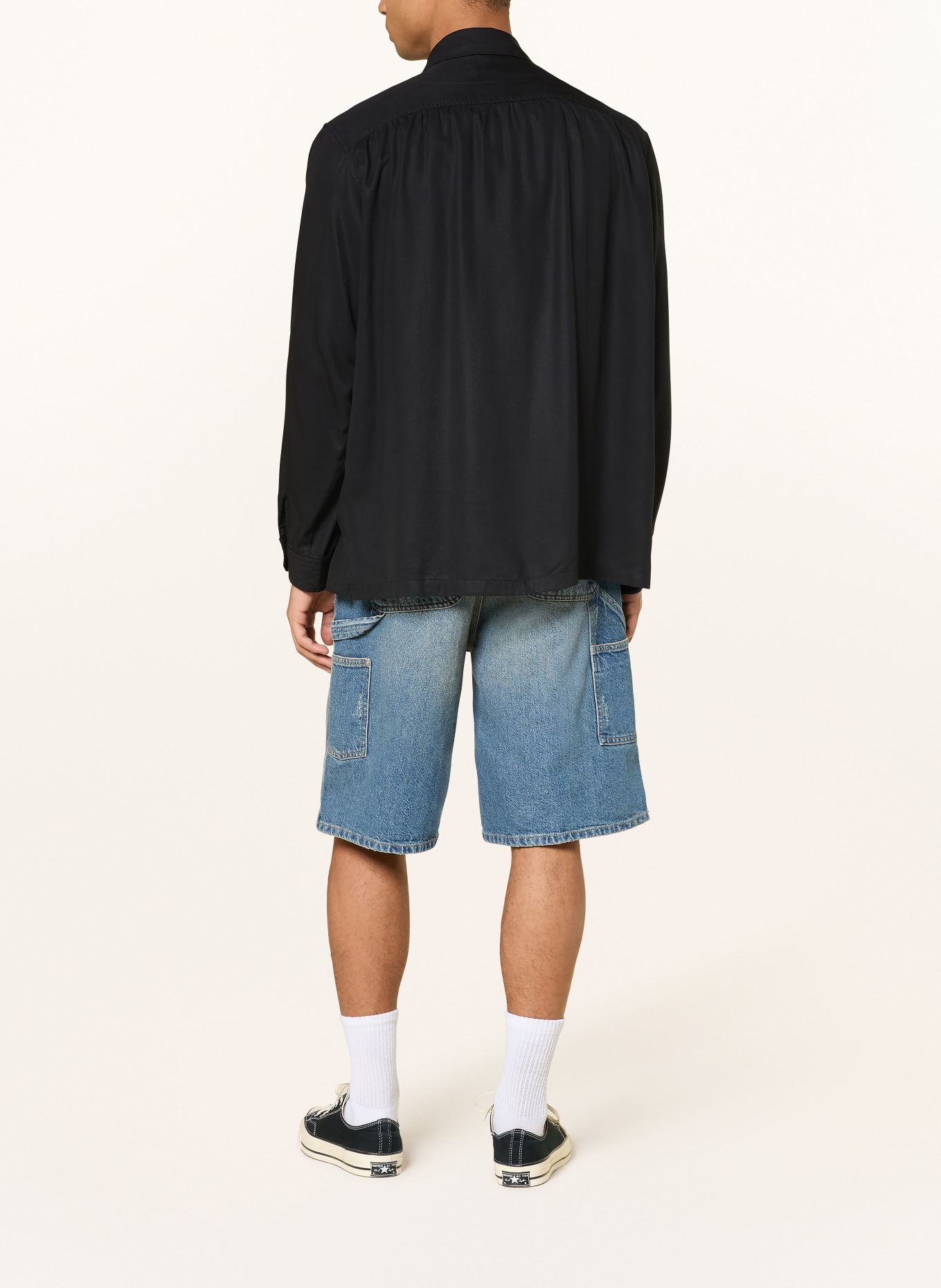 carhartt WIP OG ADEN Wide Fit Denim Shorts: 01B7 Blue, grind wash