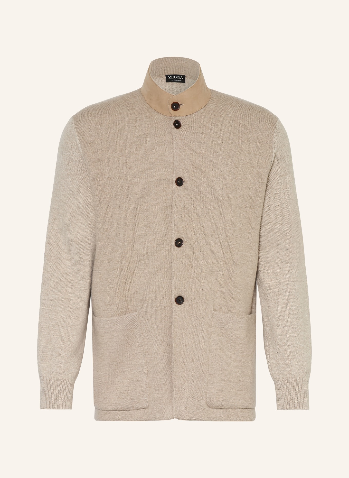 ZEGNA Cashmere-Strickjacke mit Leder: BEIGE