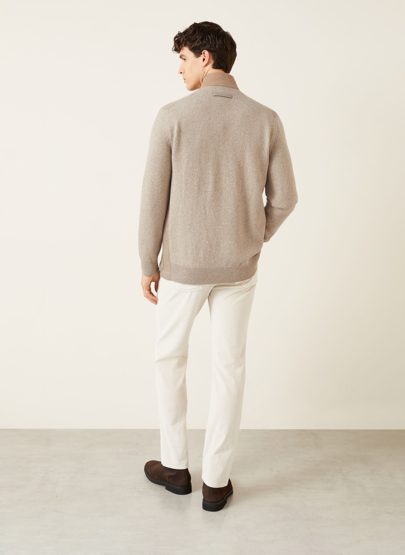 ZEGNA Cashmere-Strickjacke mit Leder: BEIGE