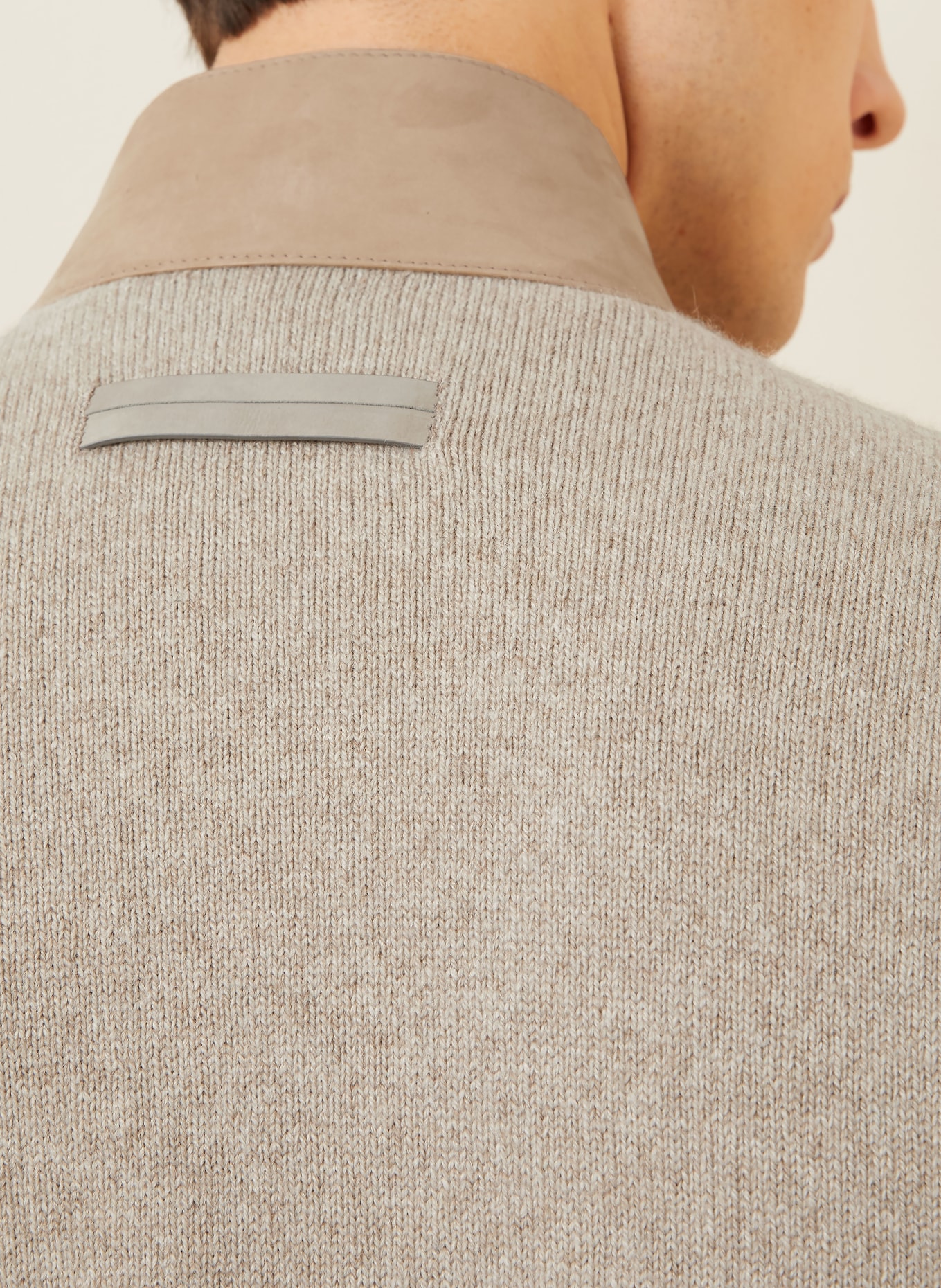 ZEGNA Cashmere-Strickjacke mit Leder: BEIGE