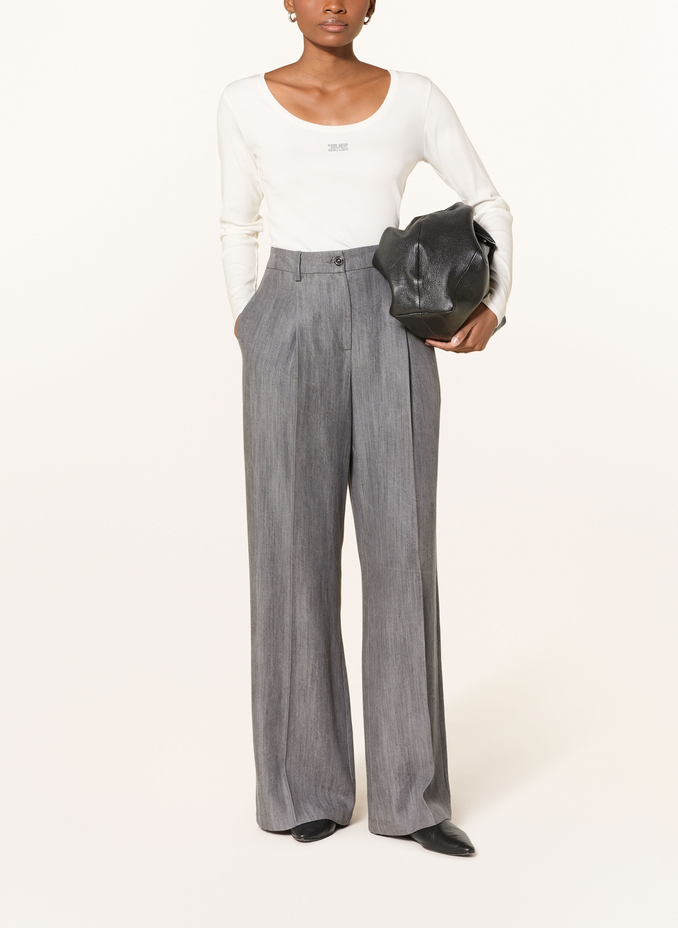 monari Longsleeve mit Schmucksteinen: WEISS