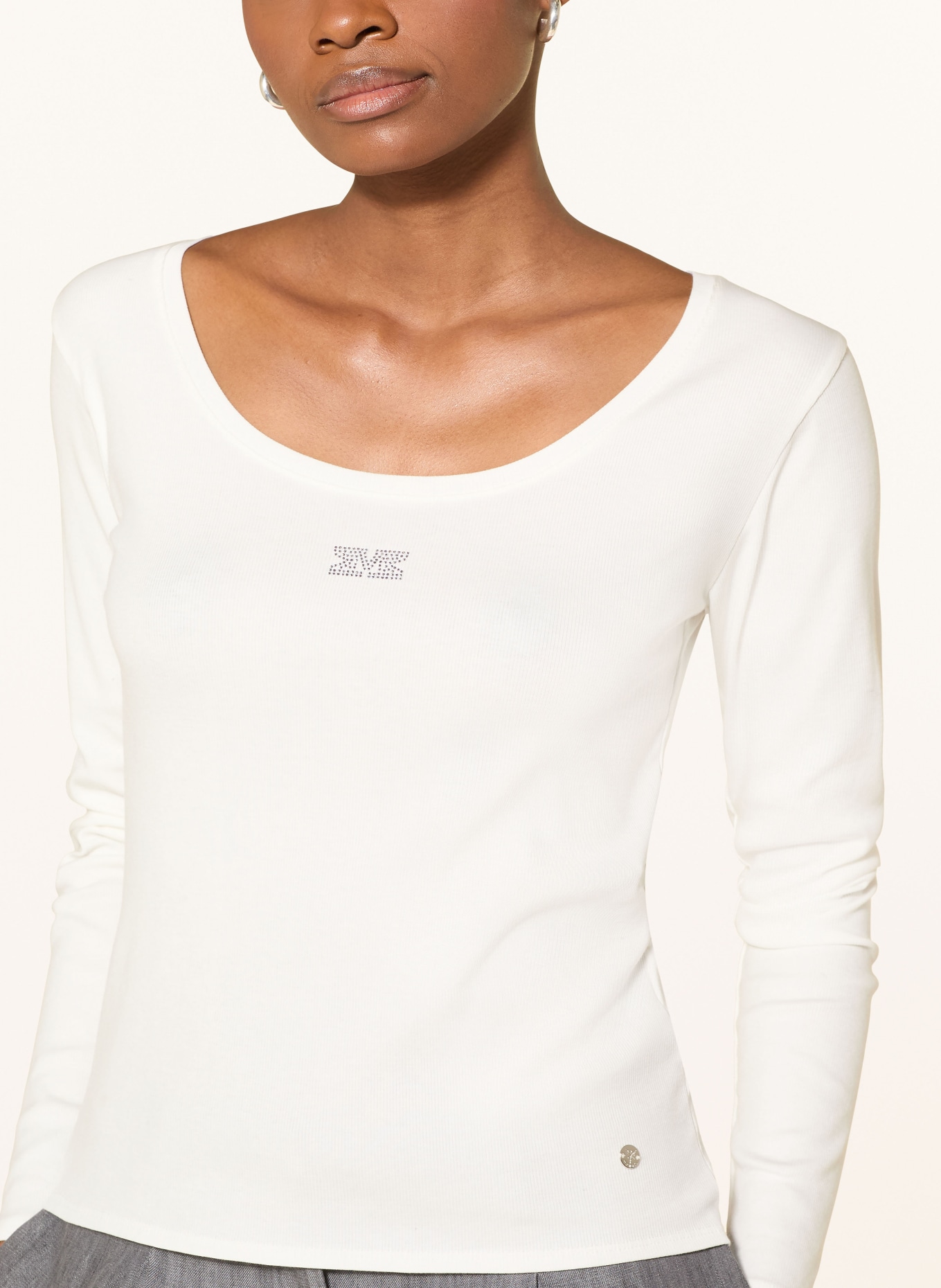 monari Longsleeve mit Schmucksteinen: WEISS