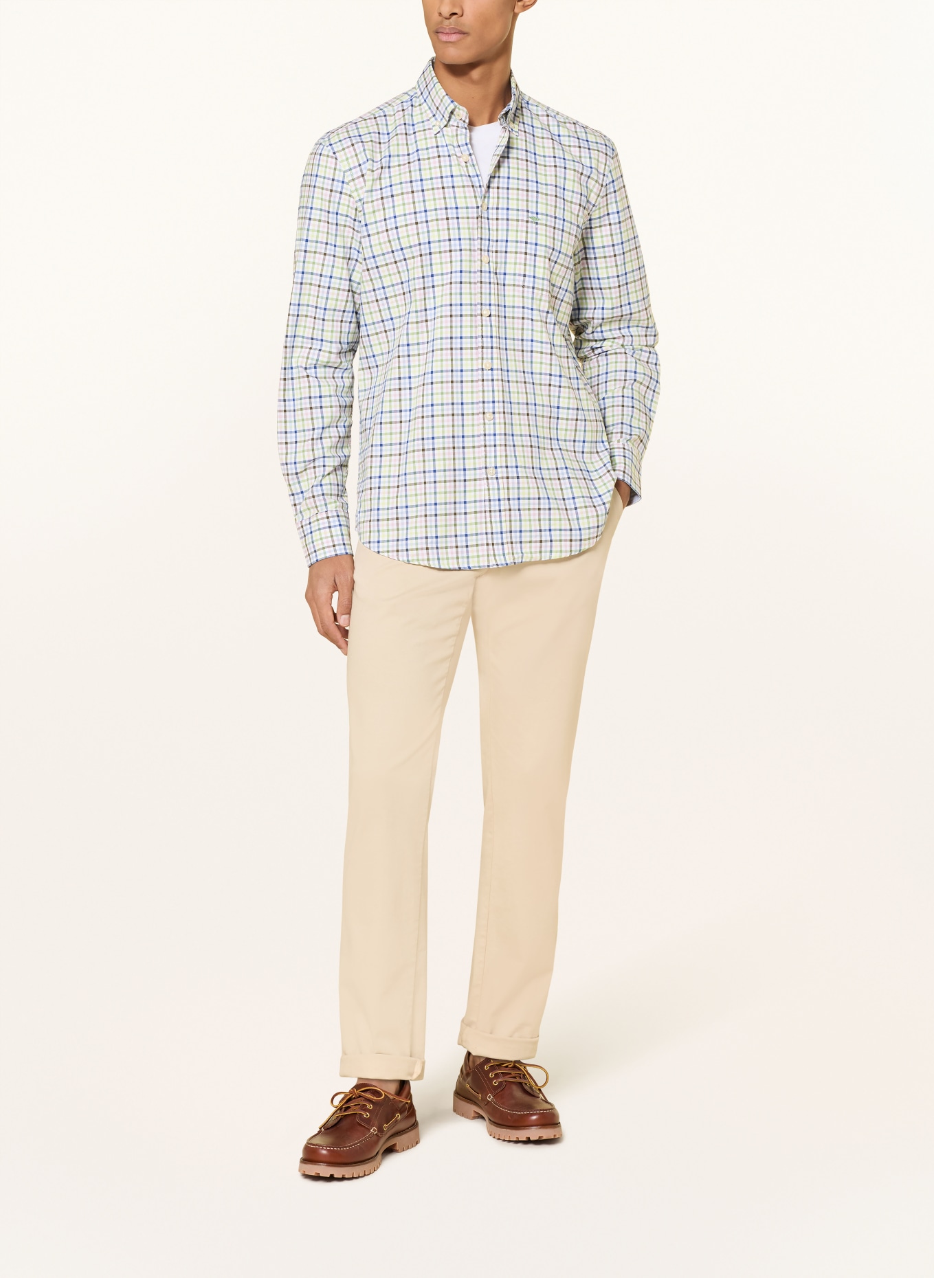 FYNCH-HATTON Hemd Regular Fit: GRÜN / HELLROSA / GELB