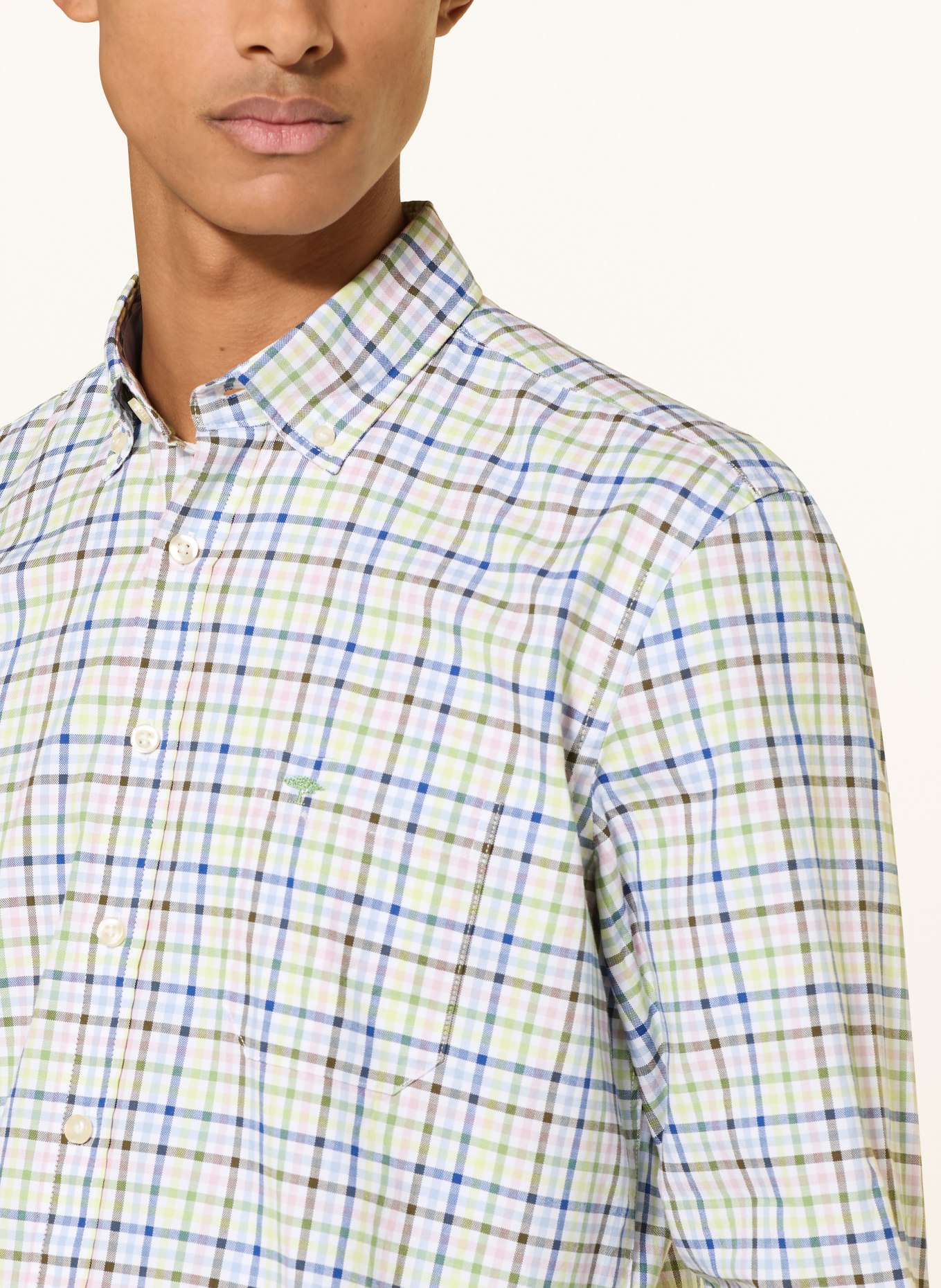 FYNCH-HATTON Hemd Regular Fit: GRÜN / HELLROSA / GELB