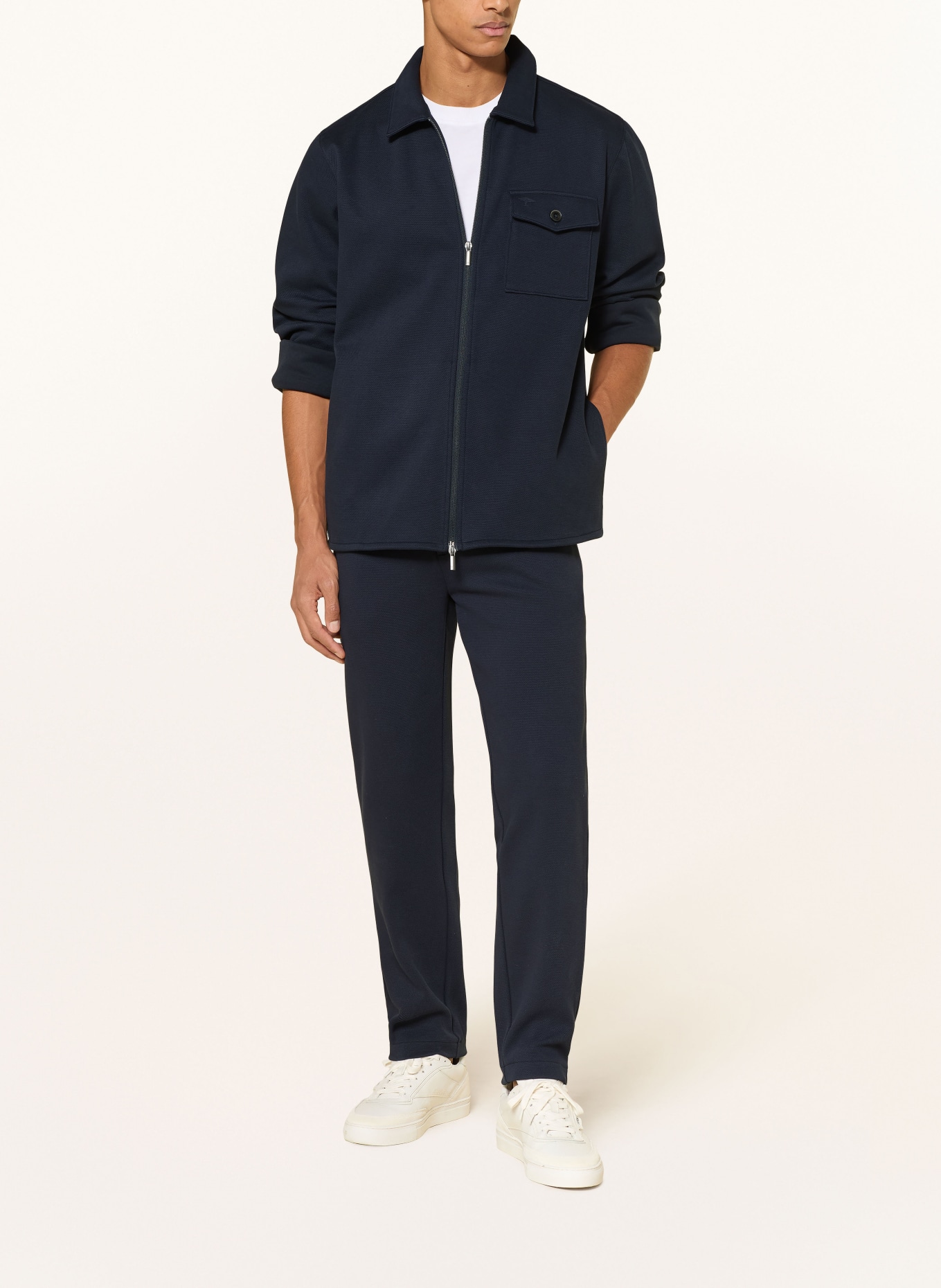 FYNCH-HATTON Pique-Overjacket: DUNKELBLAU