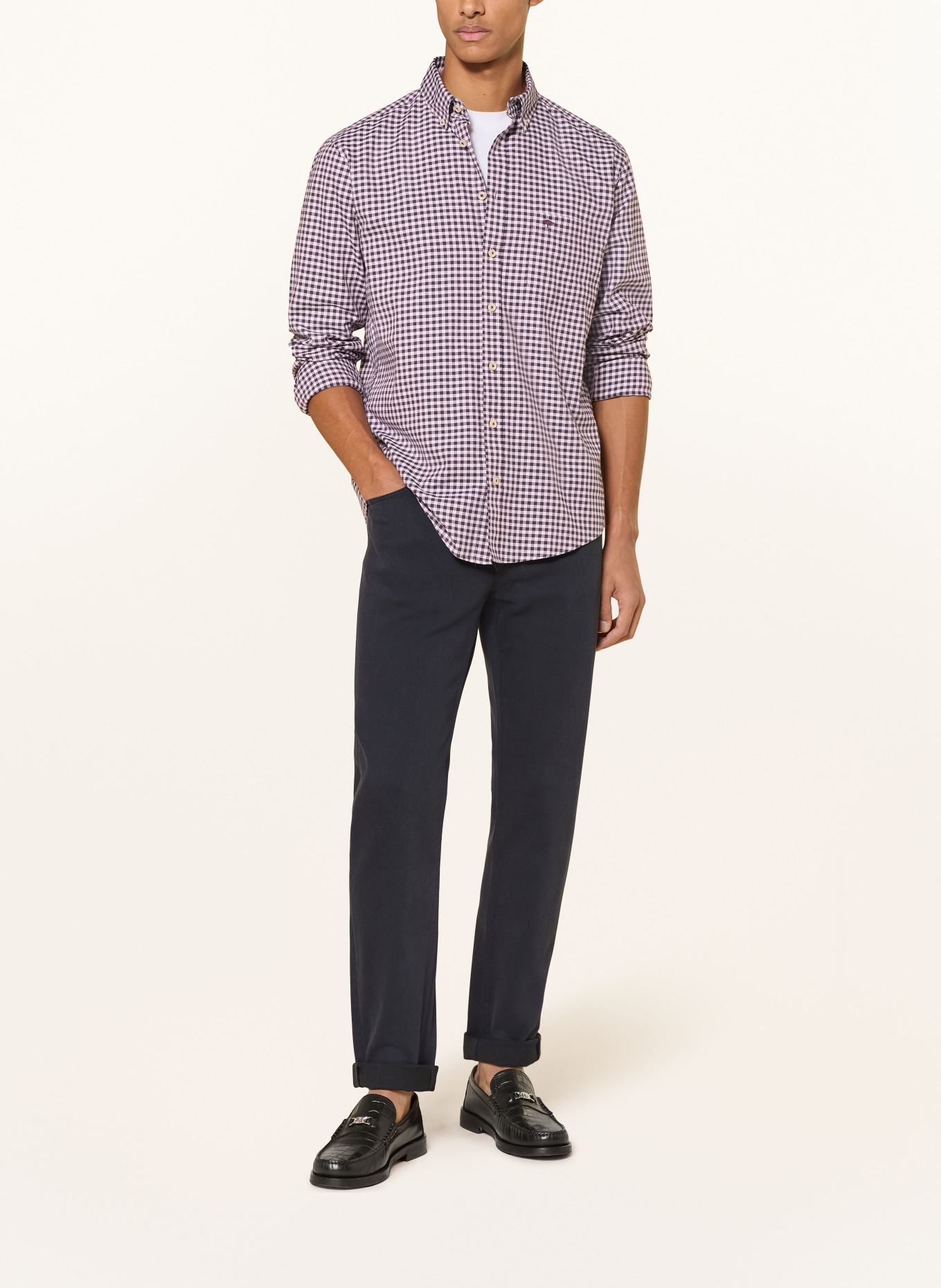 FYNCH-HATTON Hemd Regular Fit: ROSÉ / DUNKELBRAUN