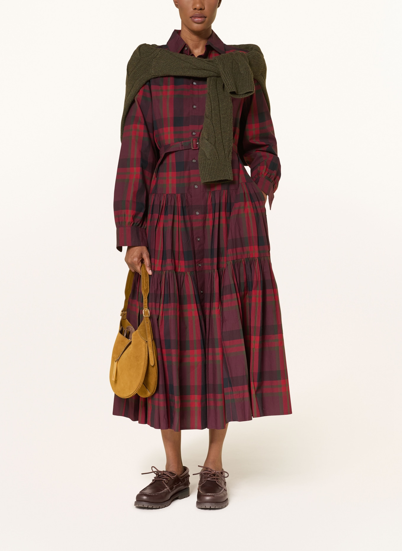 POLO RALPH LAUREN shirt dress: DARK RED / GREEN