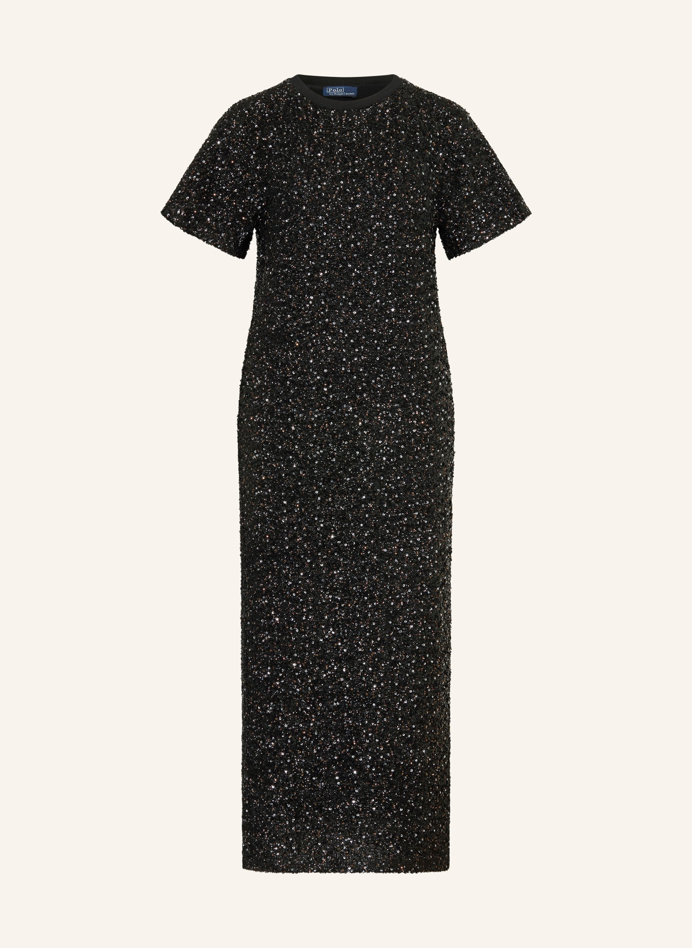 POLO RALPH LAUREN Mesh-Kleid mit Pailletten: SCHWARZ / SILBER / GOLD