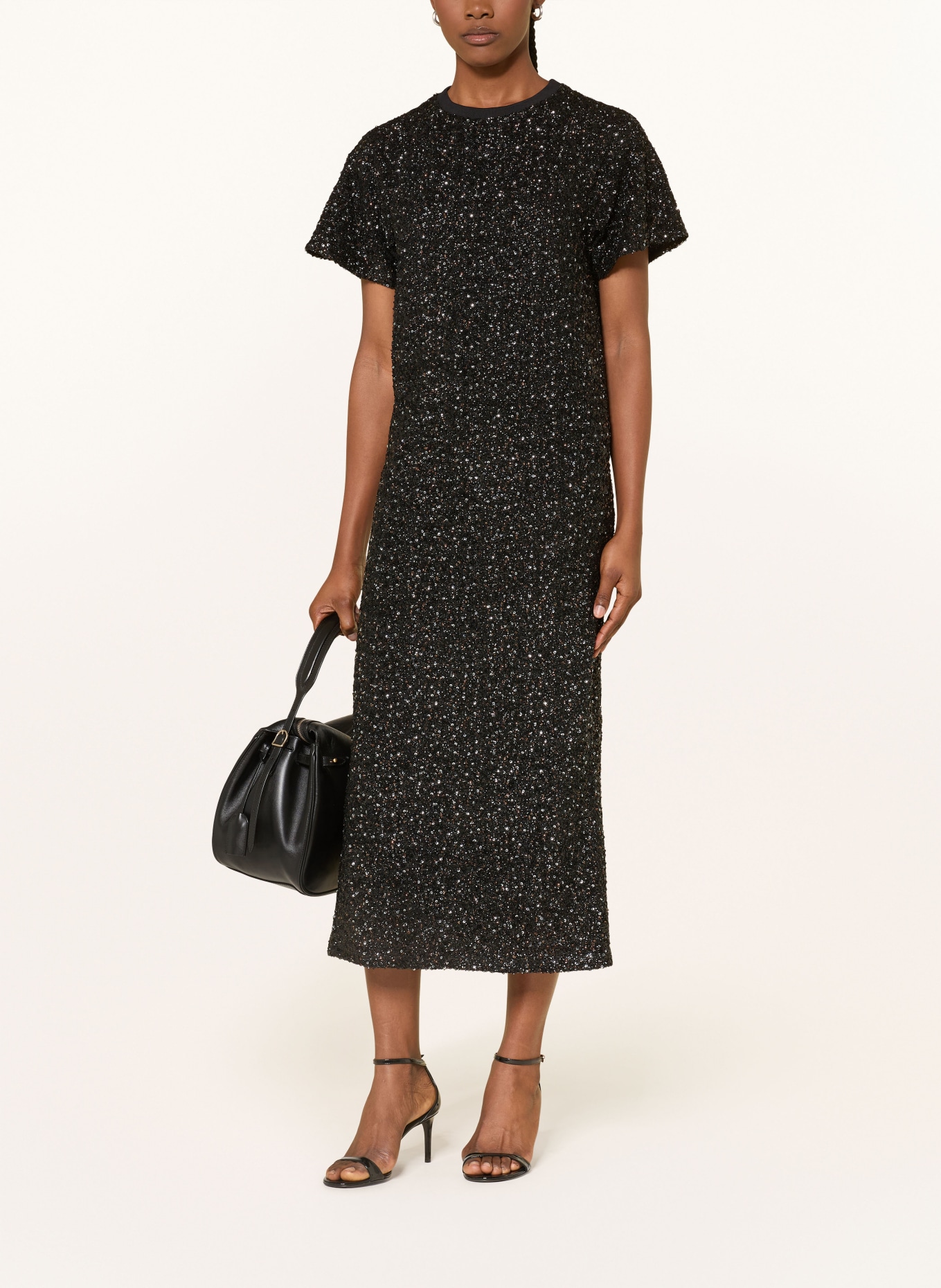 POLO RALPH LAUREN Mesh-Kleid mit Pailletten: SCHWARZ / SILBER / GOLD