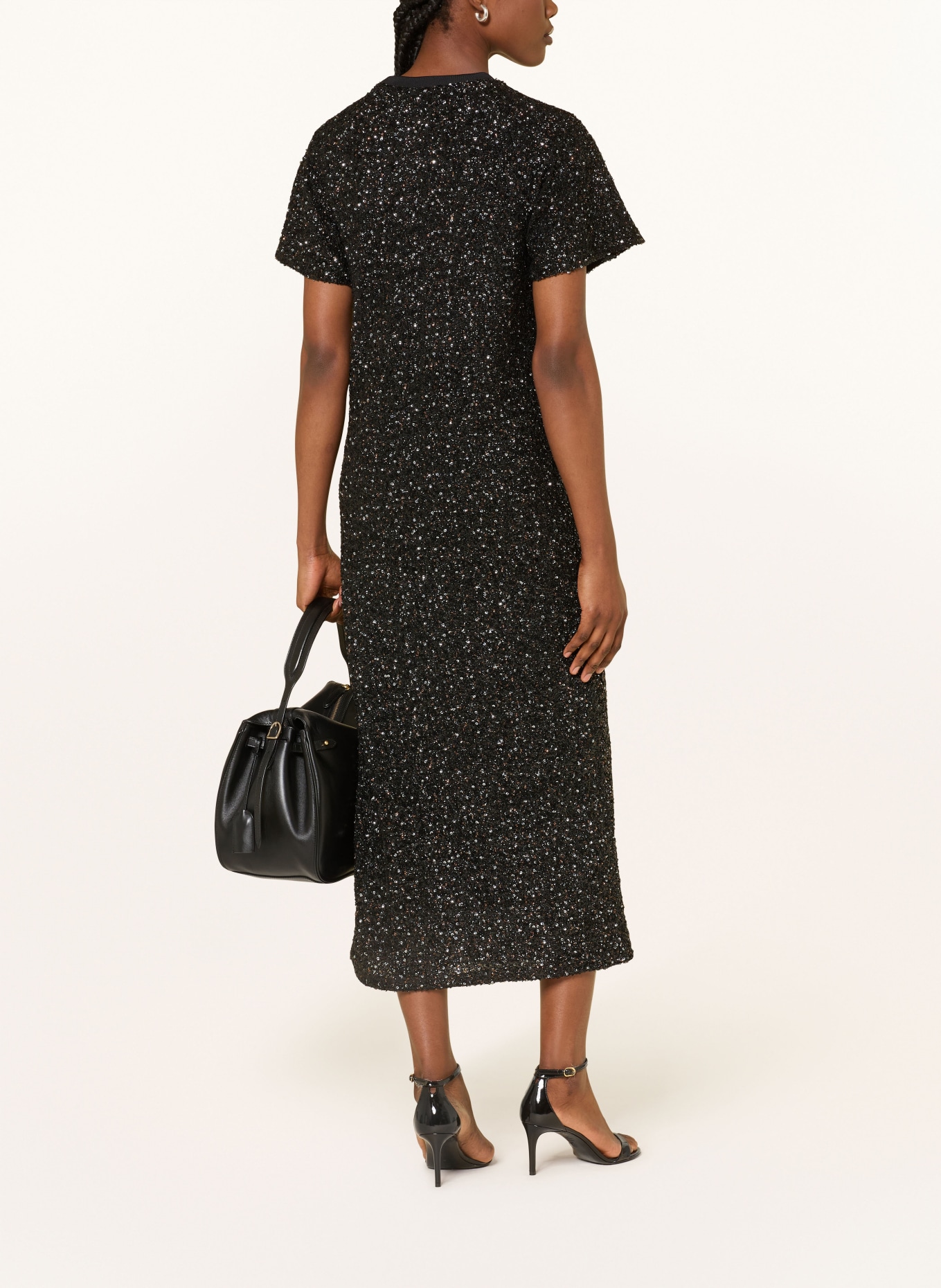 POLO RALPH LAUREN Mesh-Kleid mit Pailletten: SCHWARZ / SILBER / GOLD