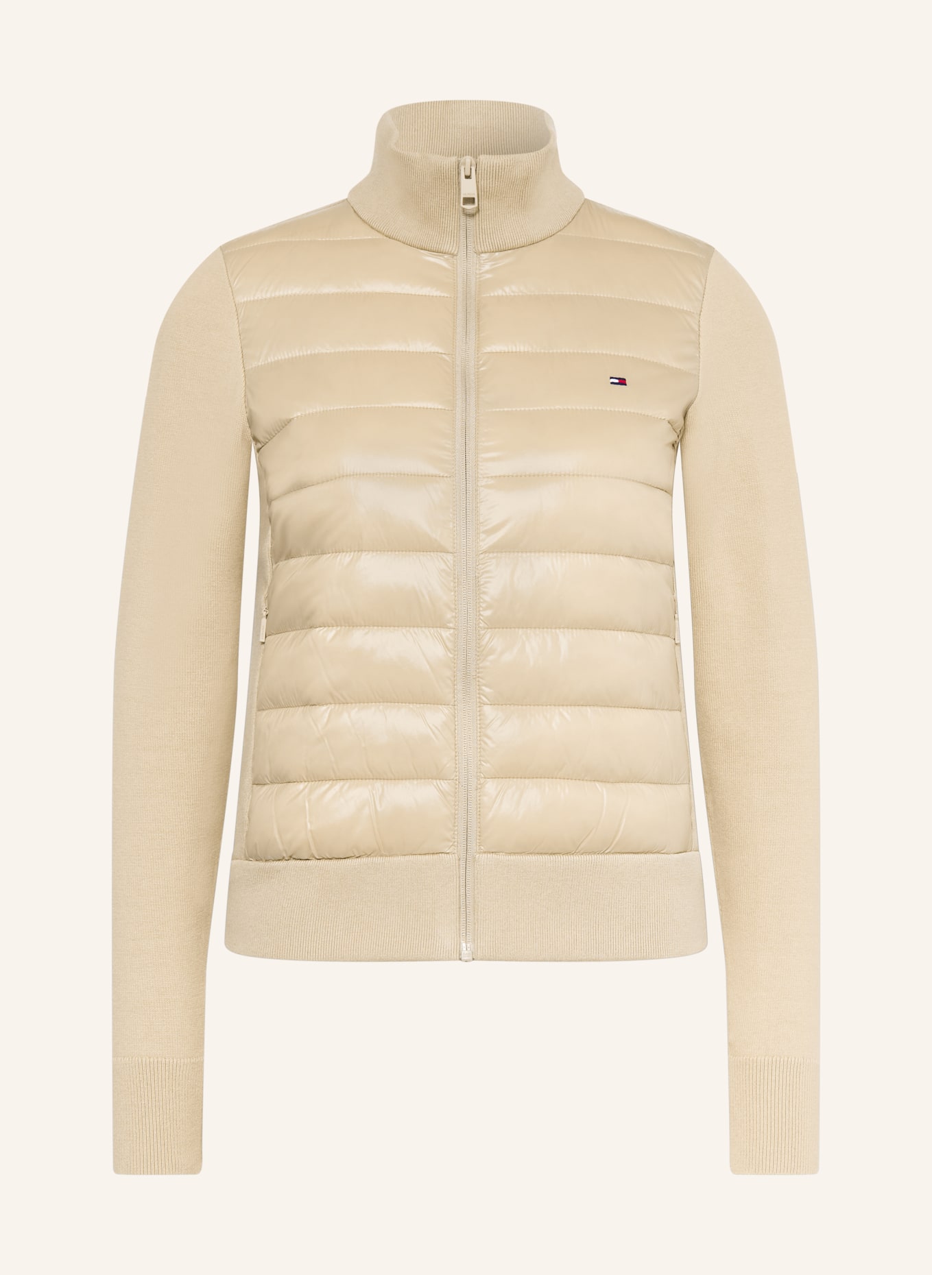 TOMMY HILFIGER Prošívaná bunda z kombinace materiálů: SVĚTLE HNĚDÁ