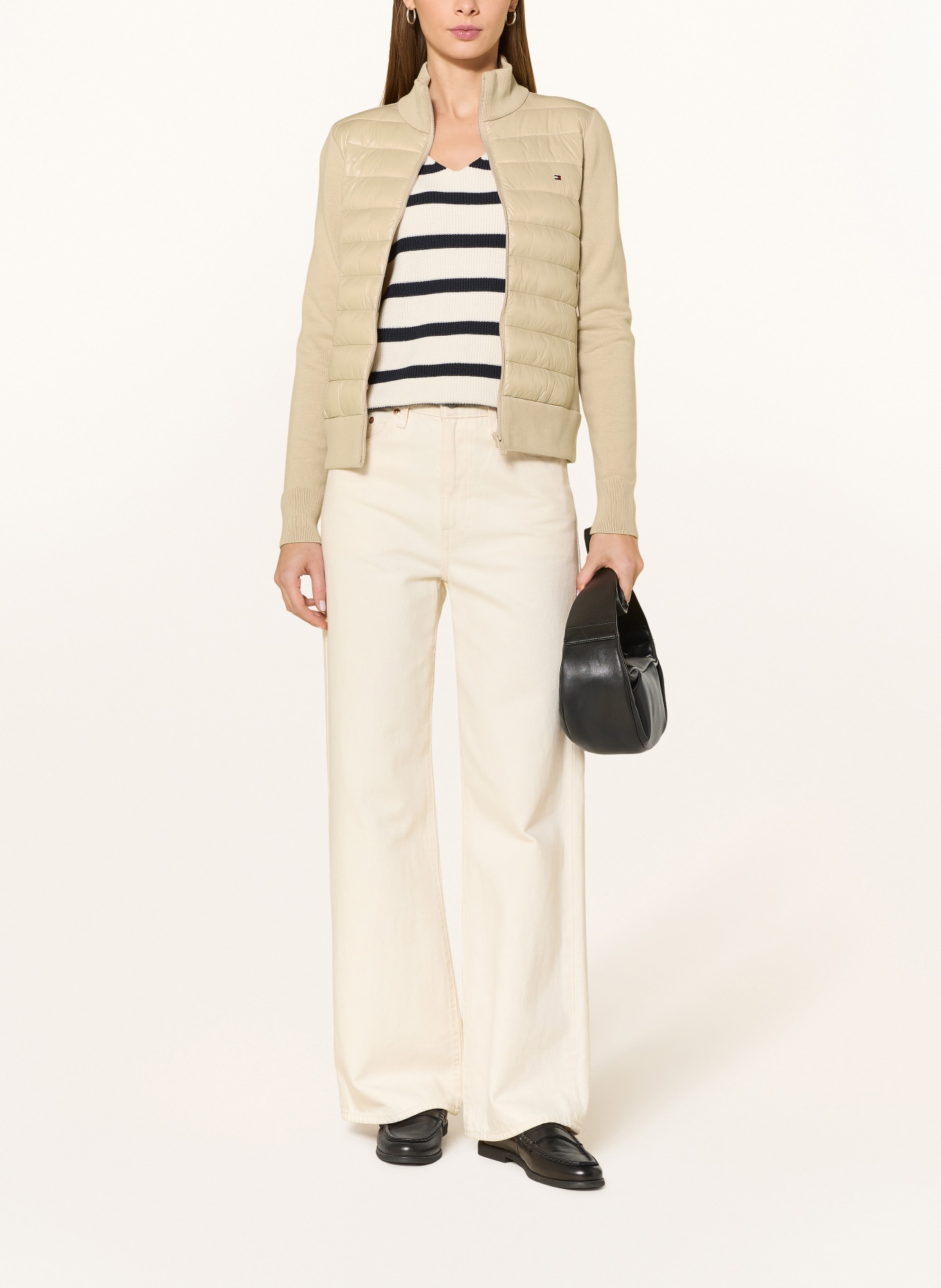 TOMMY HILFIGER Prošívaná bunda z kombinace materiálů: SVĚTLE HNĚDÁ