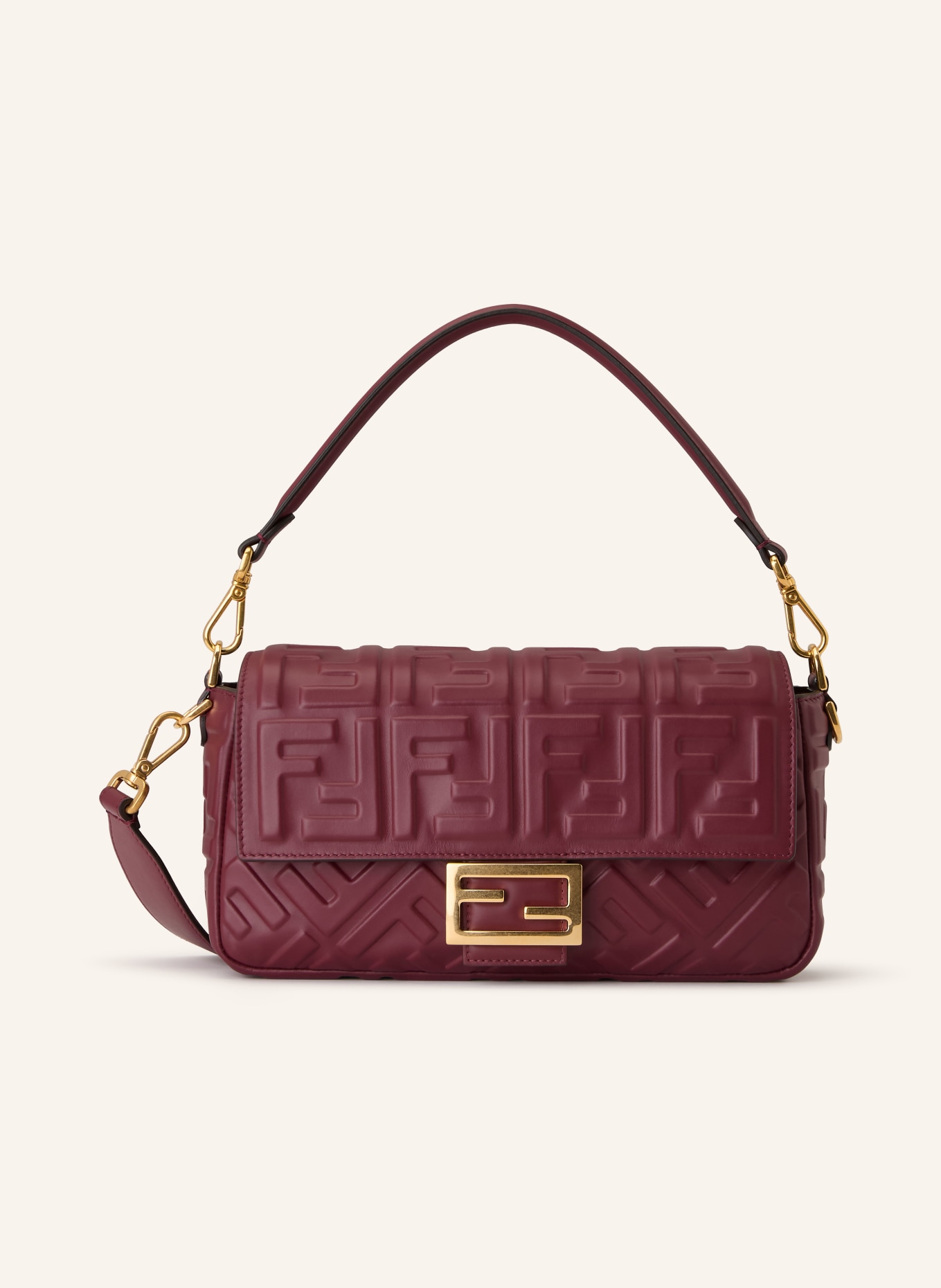 FENDI Kabelka přes rameno BAGUETTE MEDIUM: TMAVĚ ČERVENÁ / ZLATÁ