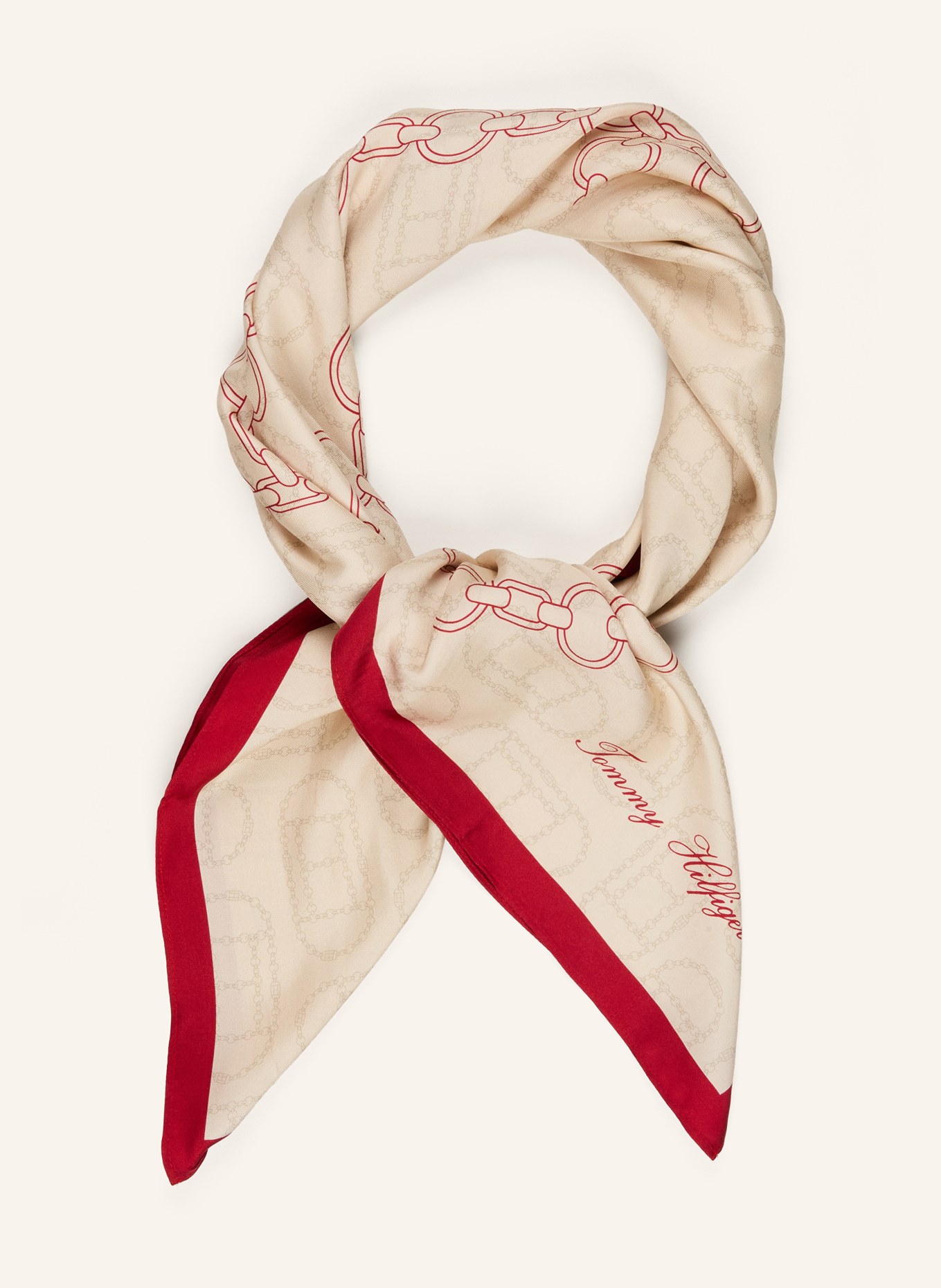 TOMMY HILFIGER jedwabna chusta: BEŻOWY / CIEMNOCZERWONY