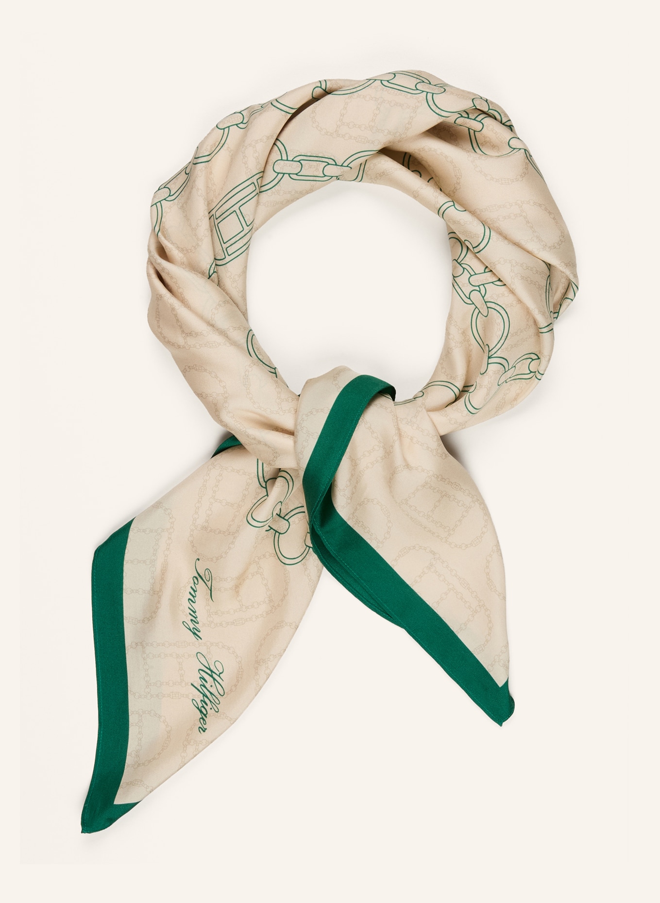 TOMMY HILFIGER jedwabna chusta: BEŻOWY / ZIELONY