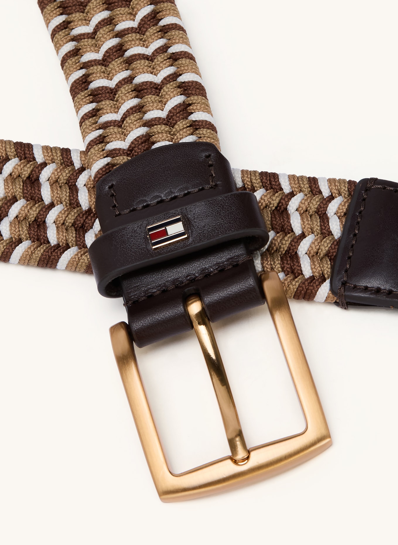 TOMMY HILFIGER DENTON belt: BEIGE / BROWN / WHITE