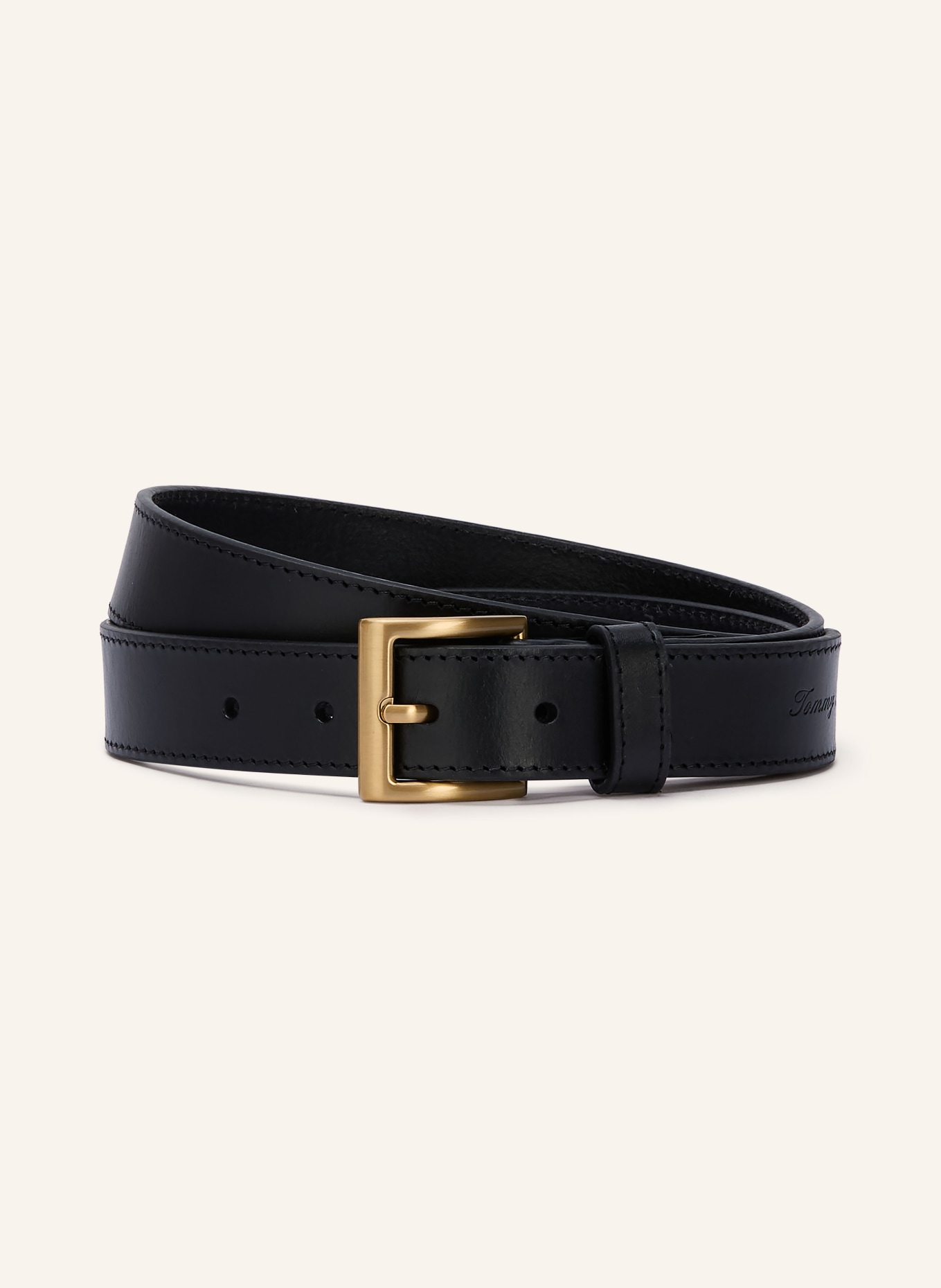 TOMMY HILFIGER SOHO leather belt: BLACK / GOLD