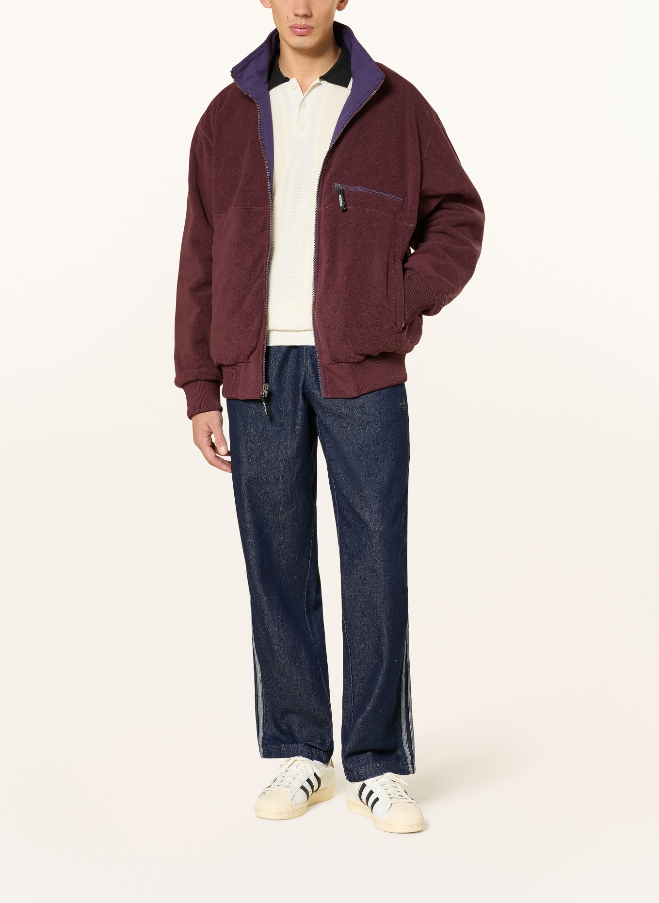 adidas Originals Fleecejacke FIREBIRD zum Wenden: DUNKELLILA / DUNKELROT