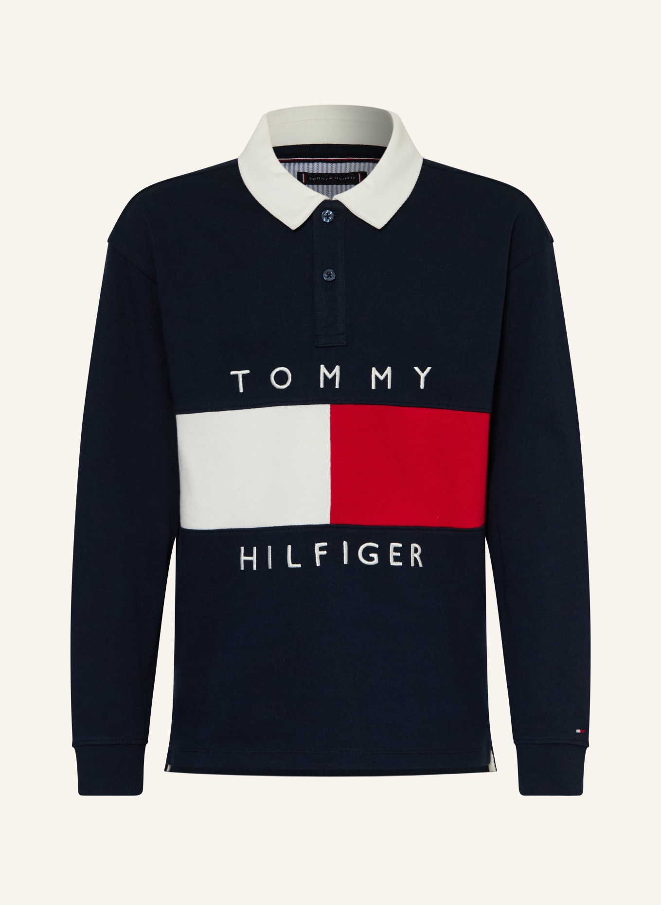TOMMY HILFIGER Jersey-Poloshirt: DUNKELBLAU / ROT / WEISS