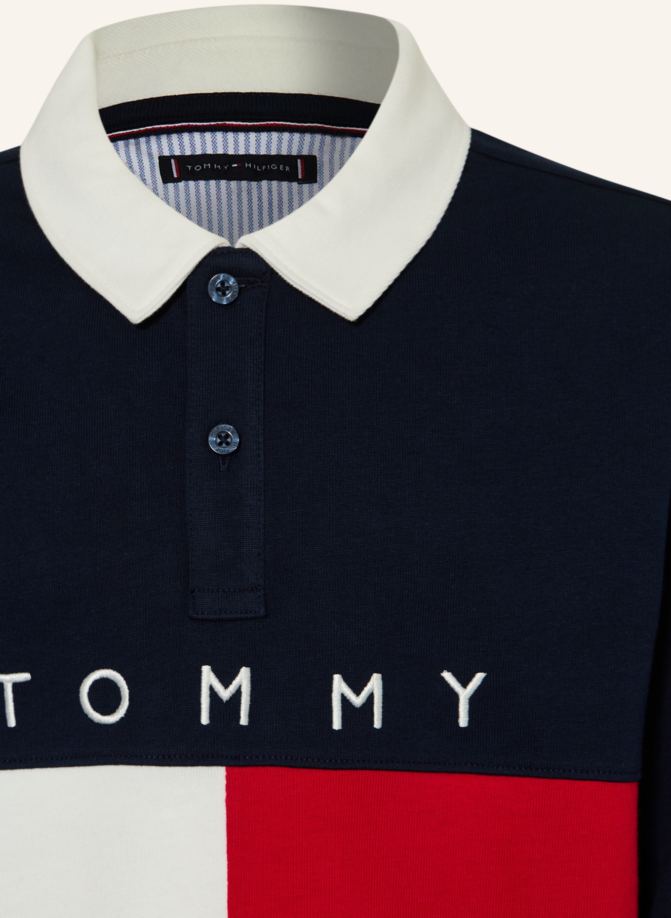 TOMMY HILFIGER Jersey-Poloshirt: DUNKELBLAU / ROT / WEISS