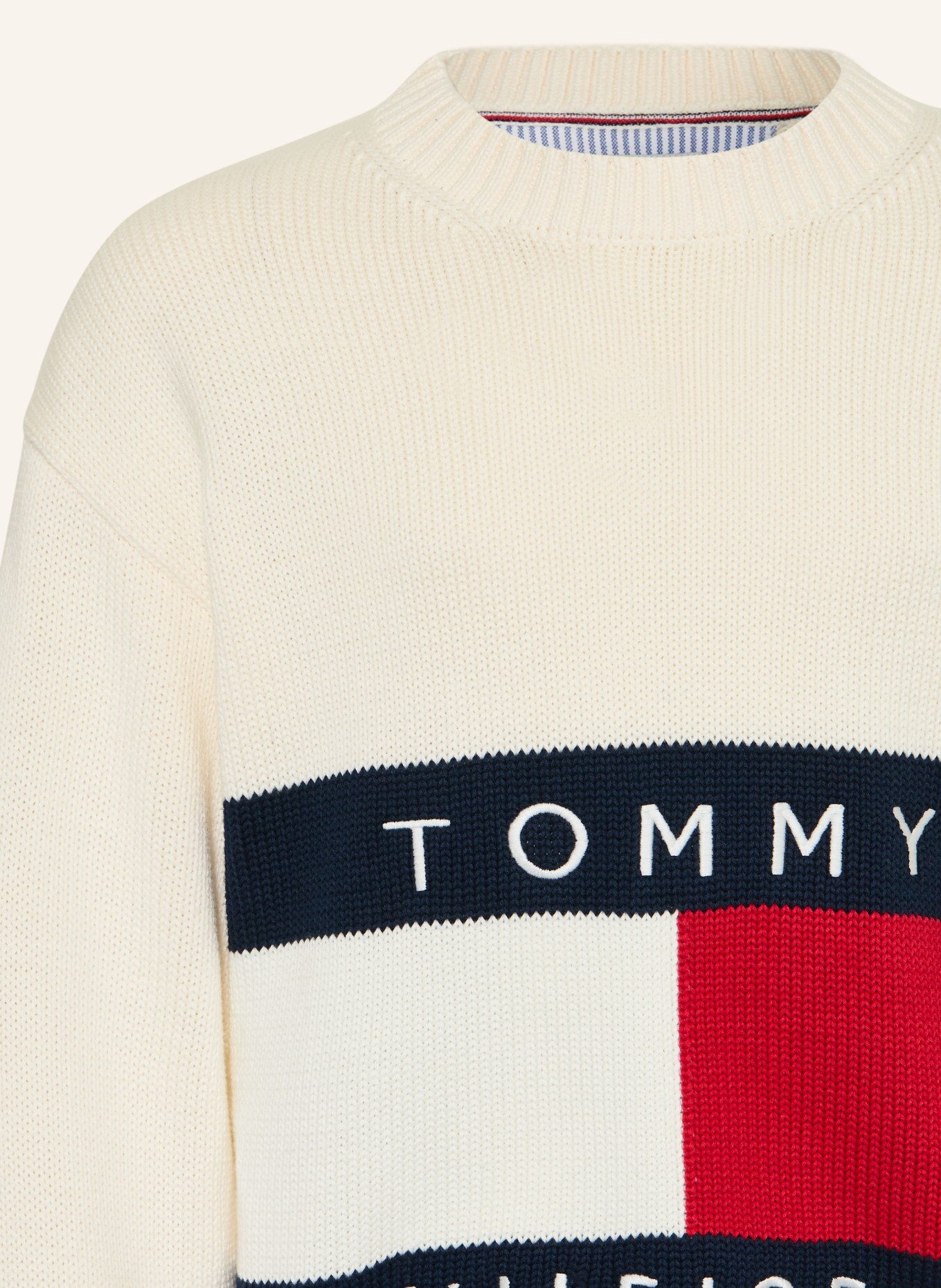 TOMMY HILFIGER svetr: KRÉMOVÁ / ČERVENÁ / TMAVĚ MODRÁ