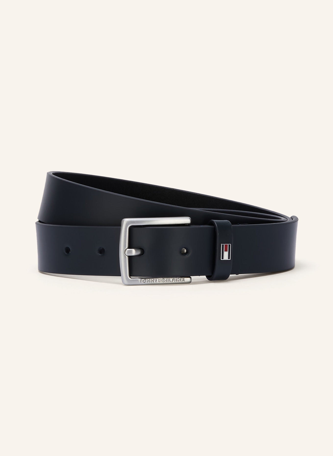 TOMMY HILFIGER leather belt: DARK BLUE / SILVER