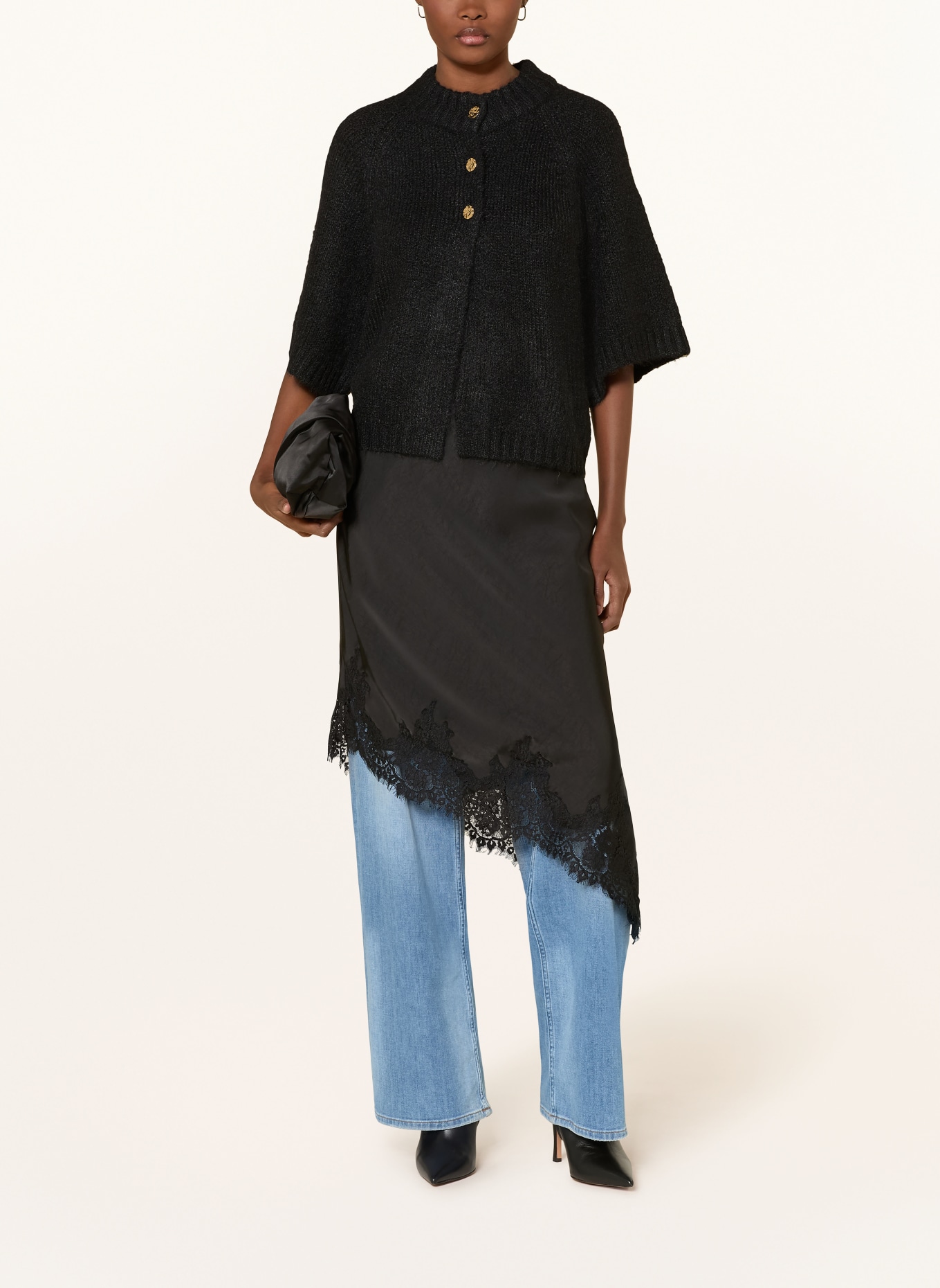 NEO NOIR BENUTA cardigan with 3/4 sleeves: BLACK