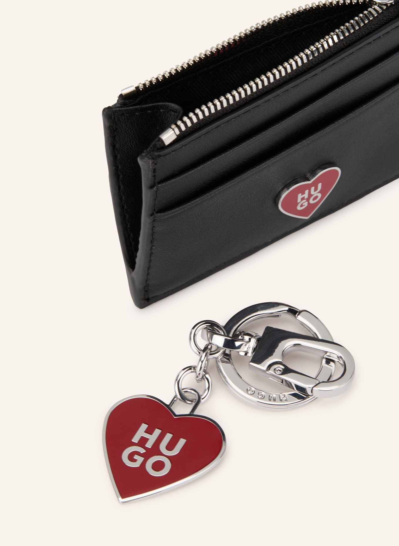 HUGO Kartenetui mit Münzfach: SCHWARZ / SILBER / ROT