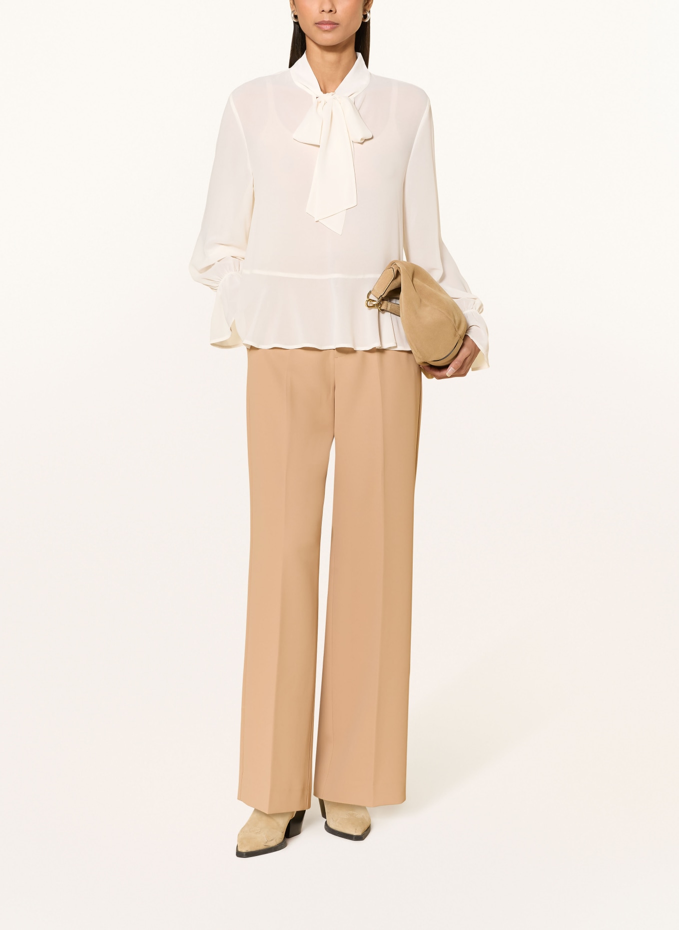 oui Bow blouse with ruffles: WHITE
