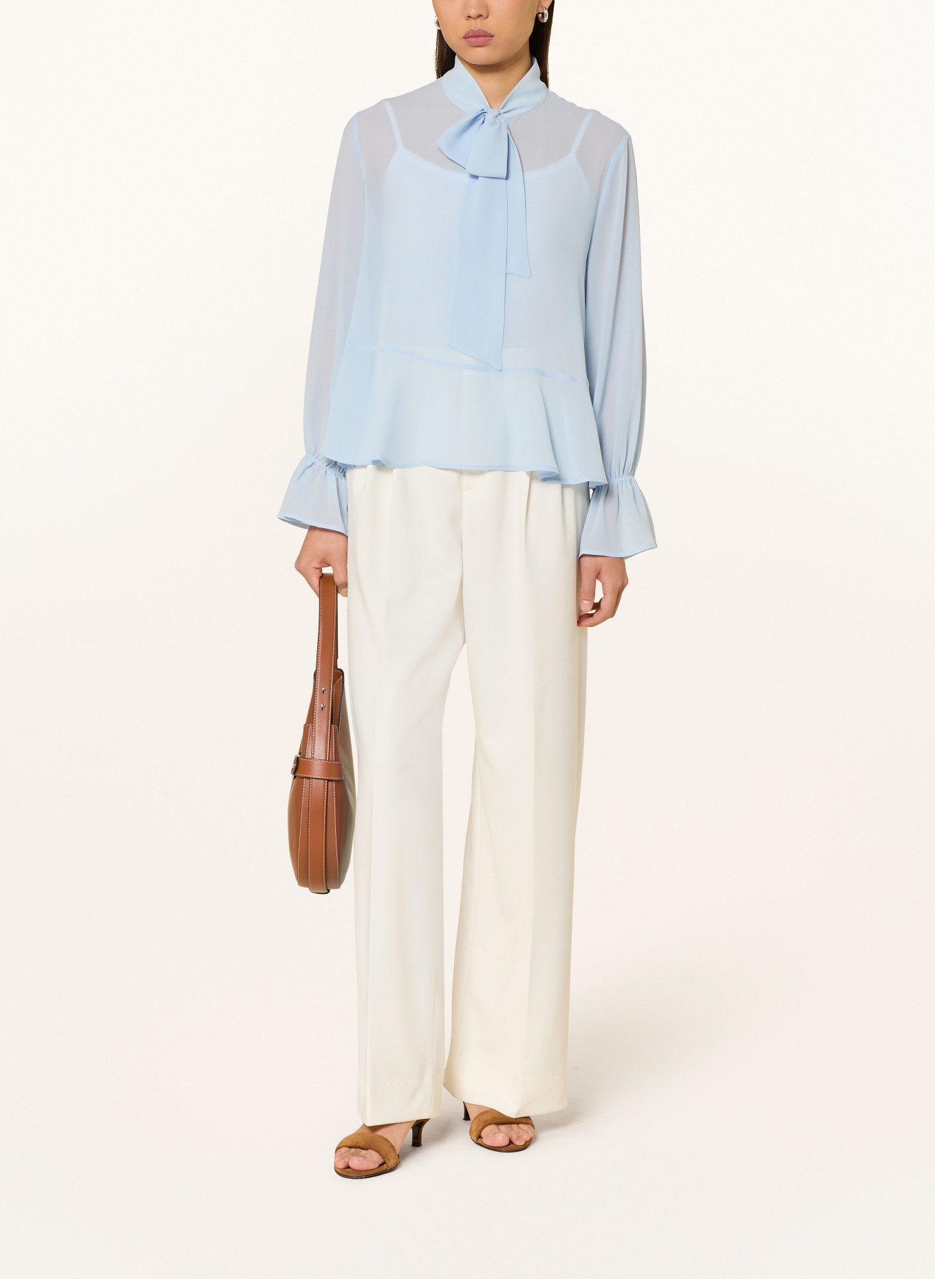 oui Bow blouse with ruffles: LIGHT BLUE