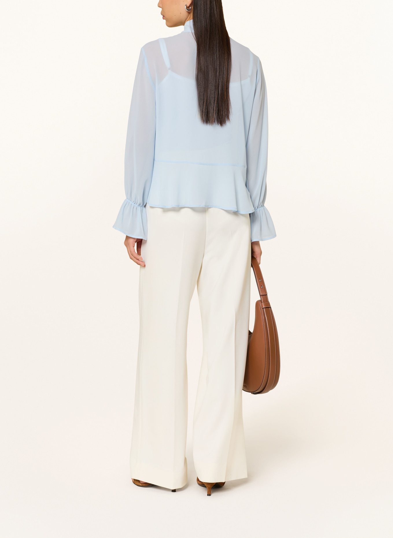 oui Bow blouse with ruffles: LIGHT BLUE