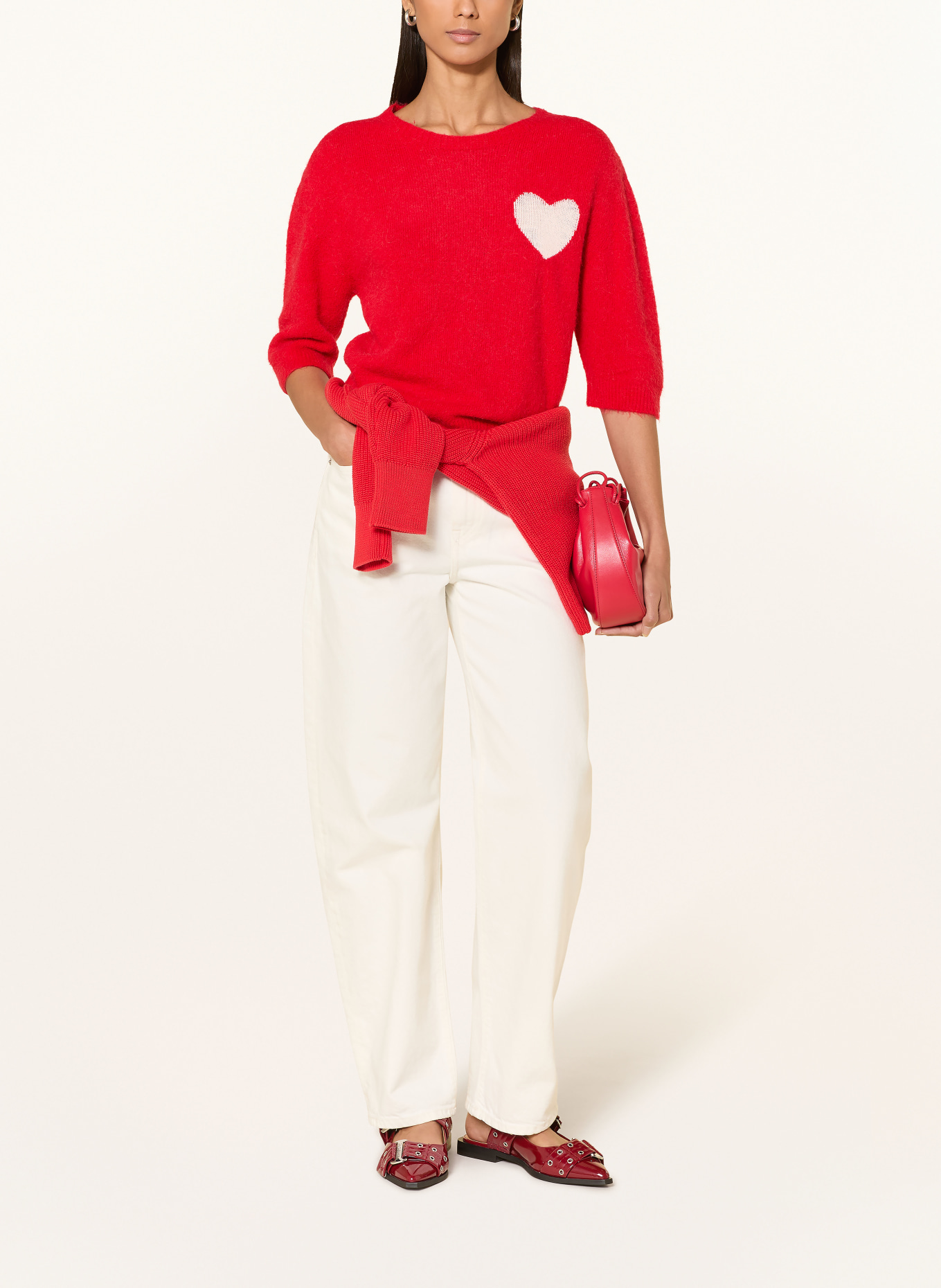 oui Pullover mit 3/4-Arm: ROT / WEISS