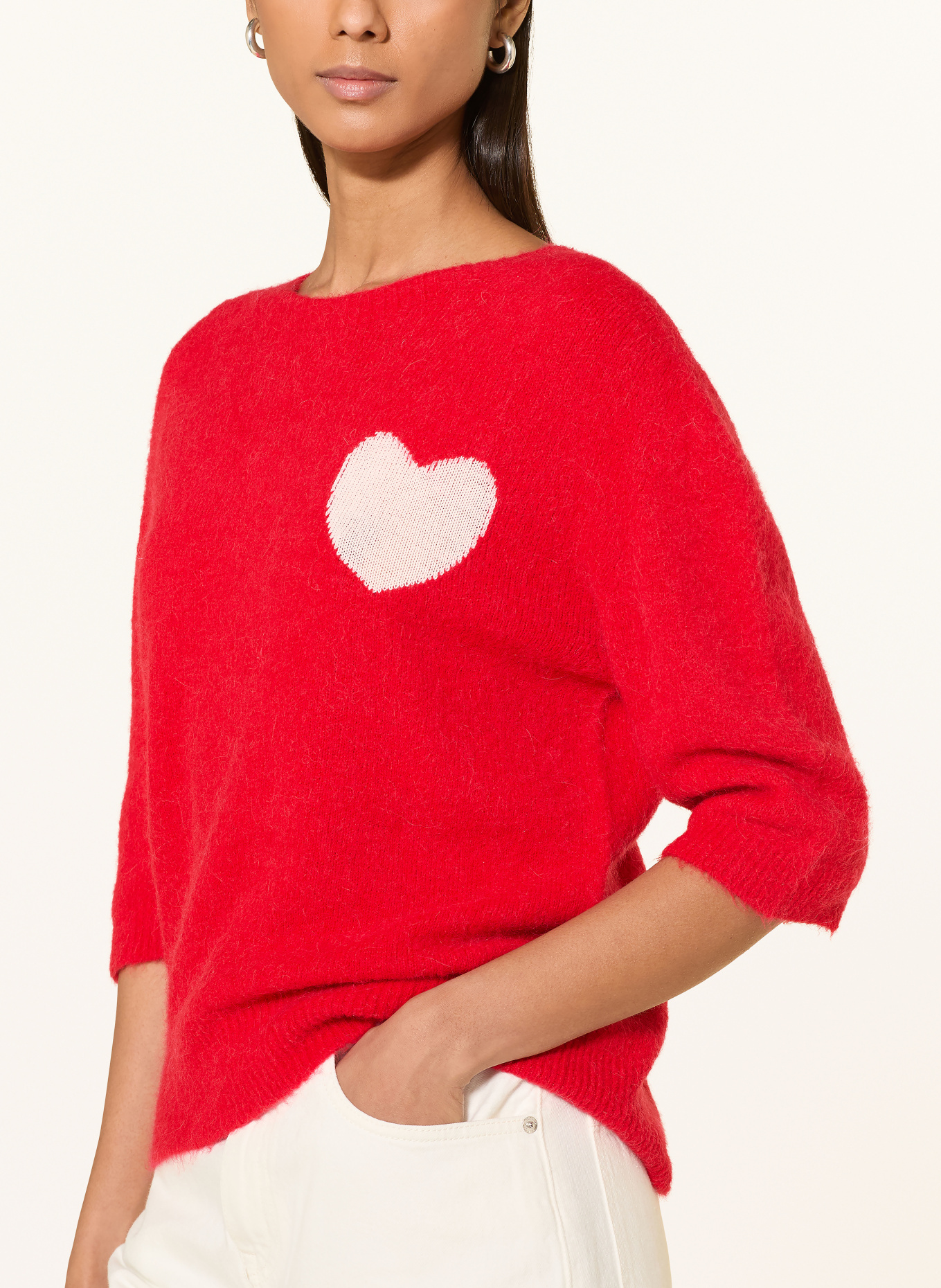 oui Pullover mit 3/4-Arm: ROT / WEISS