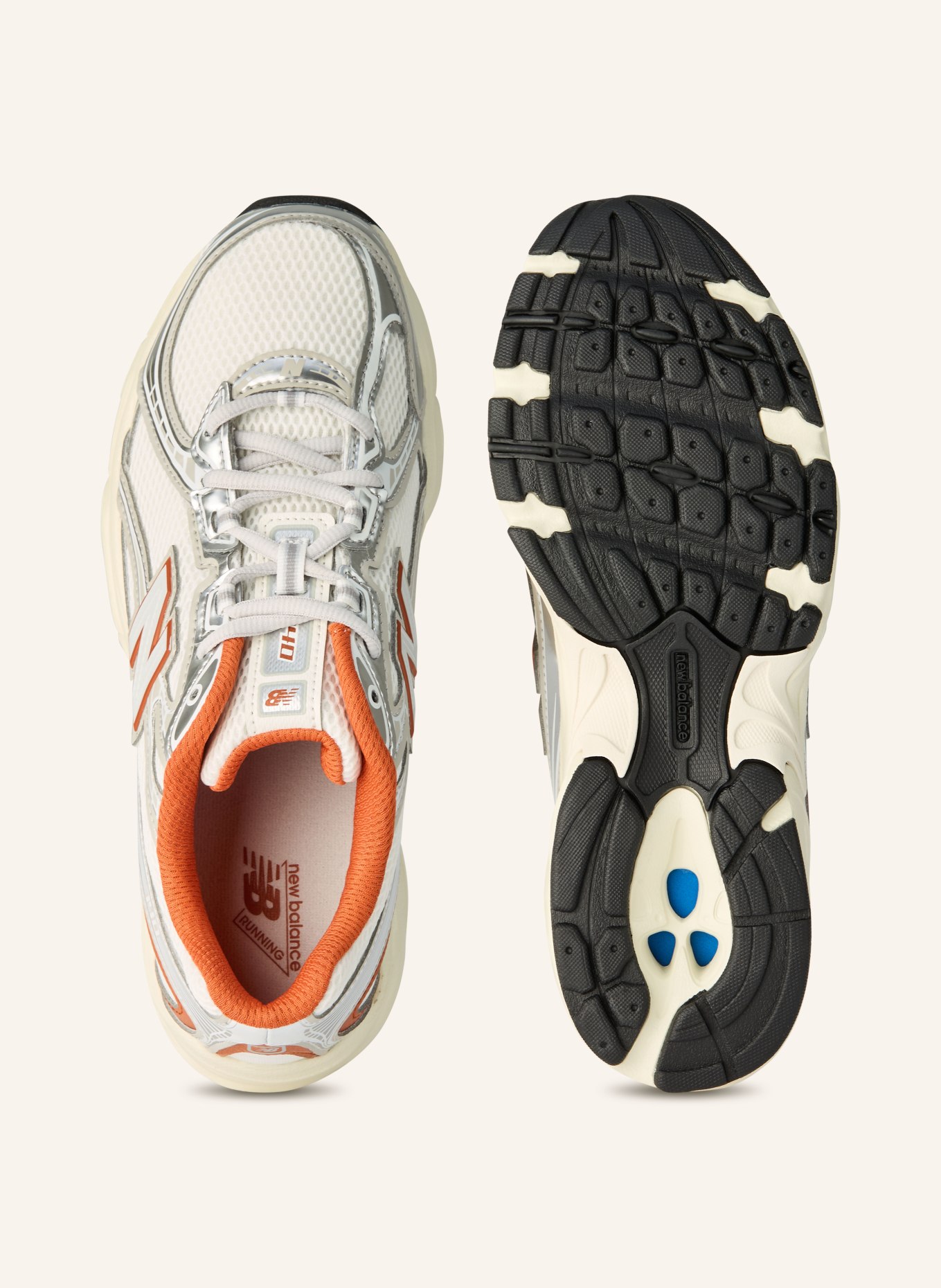 new balance Sneaker 740: WEISS / SILBER / ORANGE