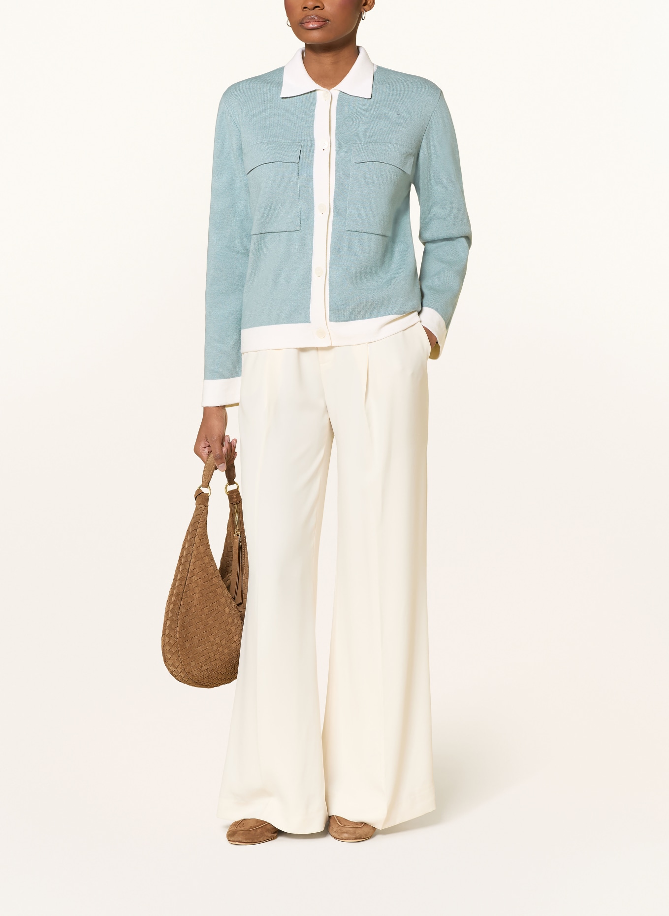 MAERZ MUENCHEN Strickjacke: PETROL / WEISS