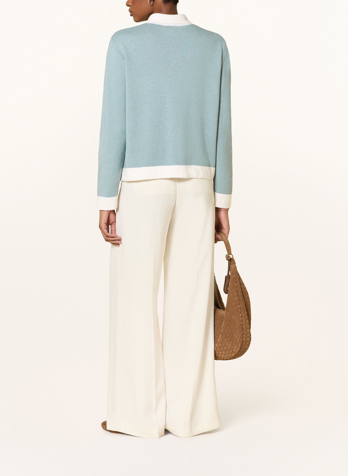 MAERZ MUENCHEN Strickjacke: PETROL / WEISS