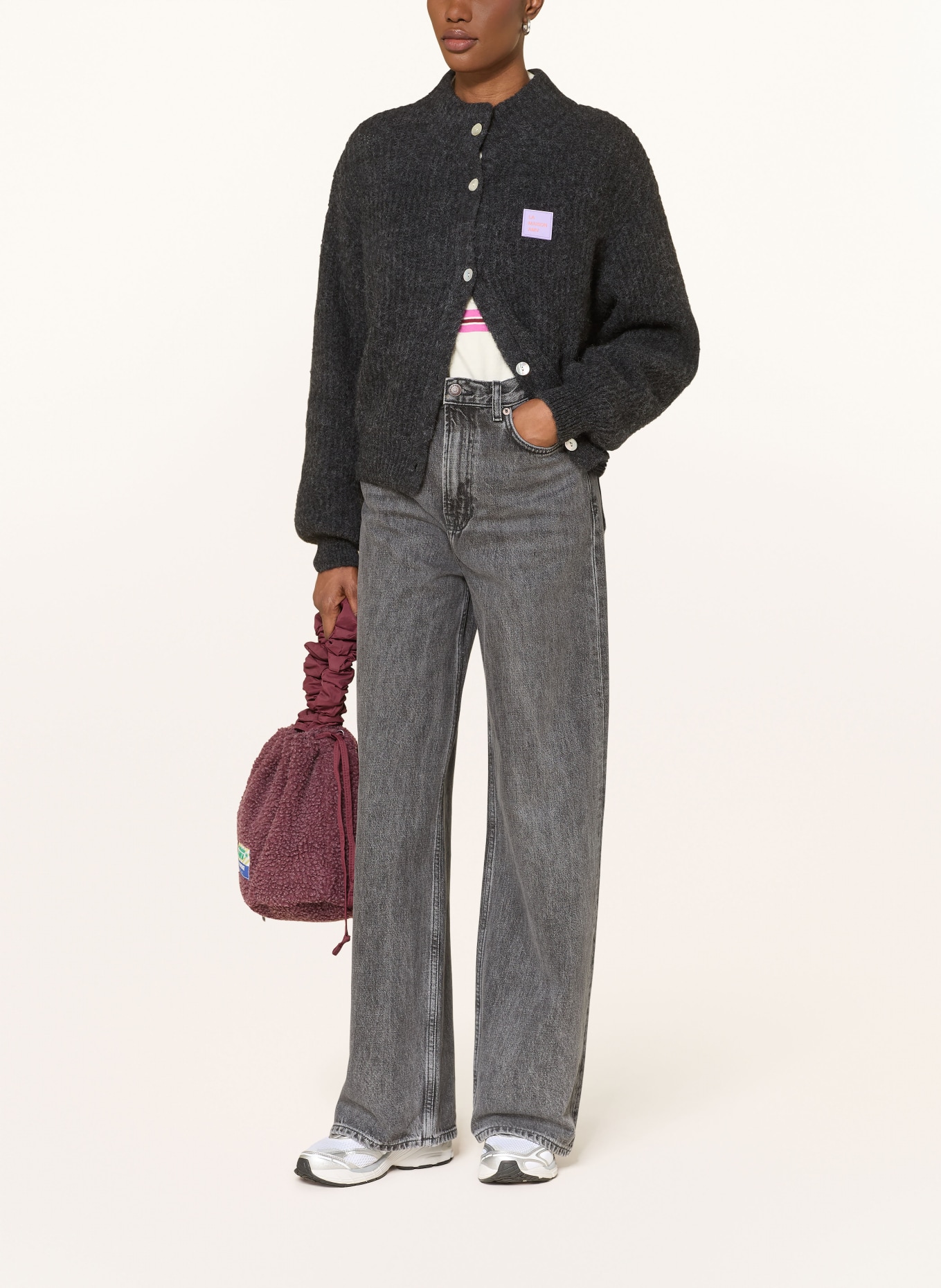 American Vintage Kardigan EAST z dodatkiem z alpaki: CZIEMNOSZARY