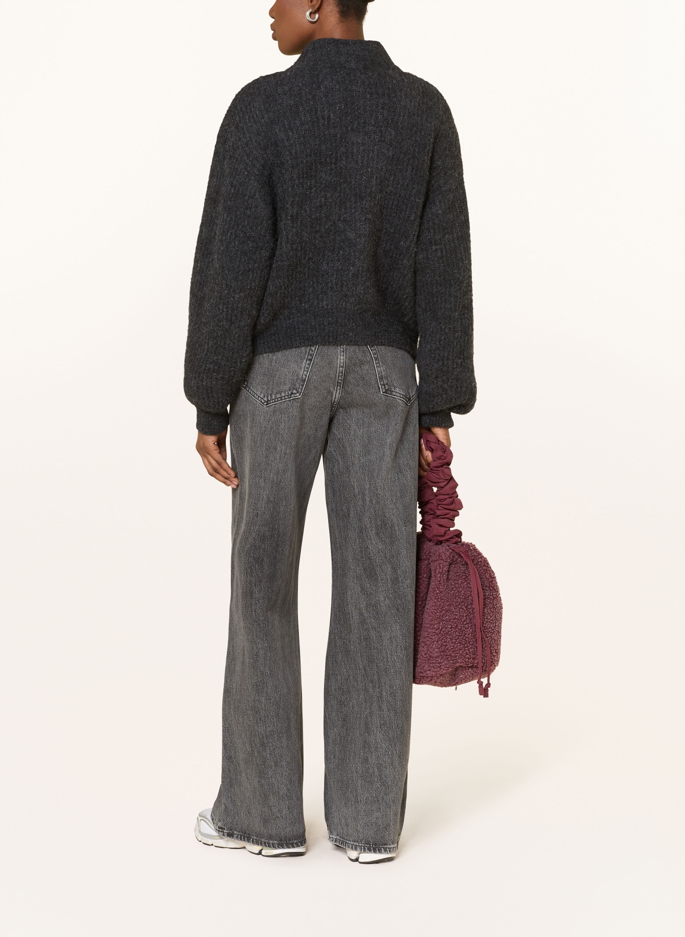 American Vintage Kardigan EAST z dodatkiem z alpaki: CZIEMNOSZARY