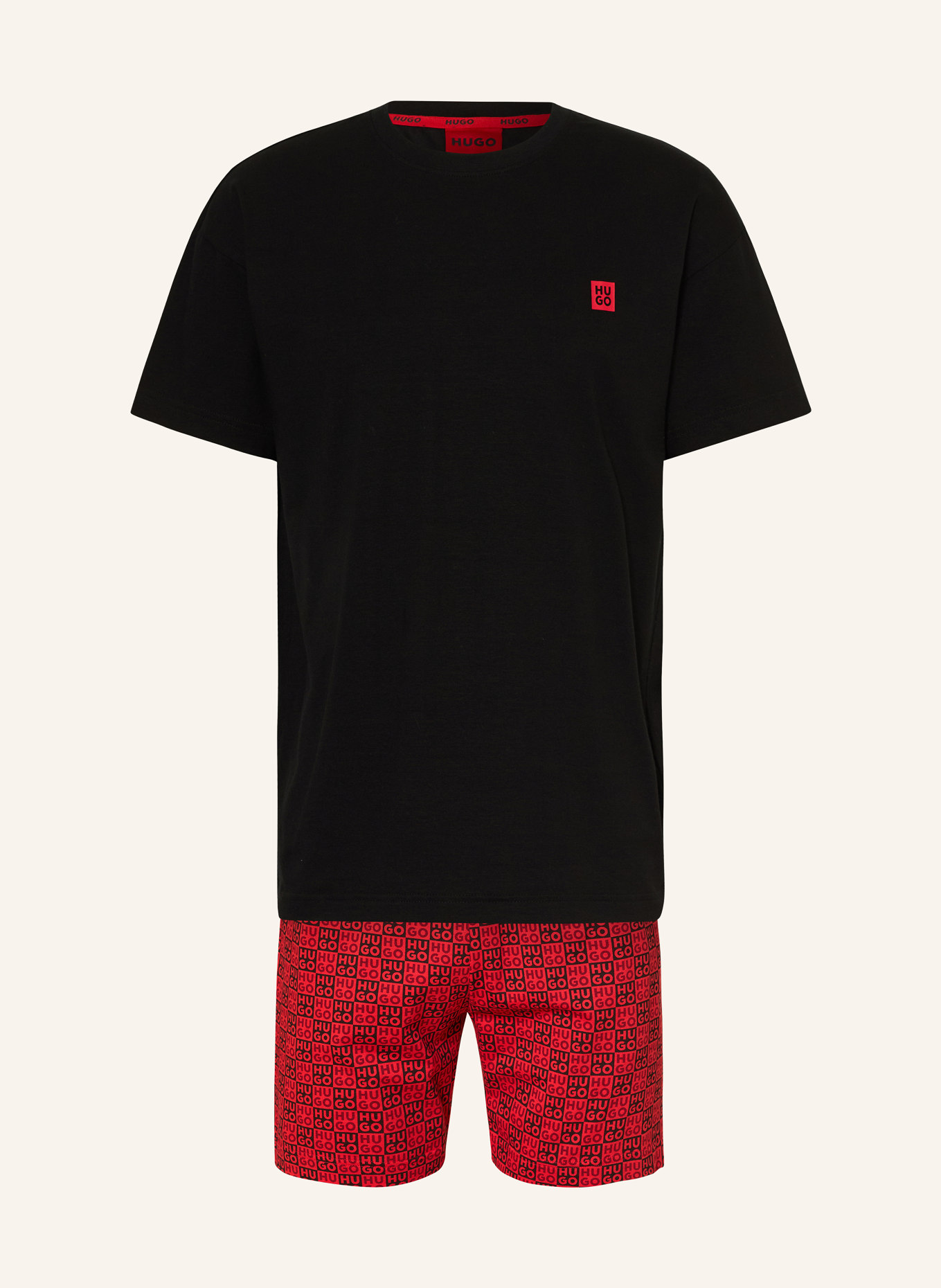 HUGO Krótkie piżamy AARON: CZARNY / CZERWONY