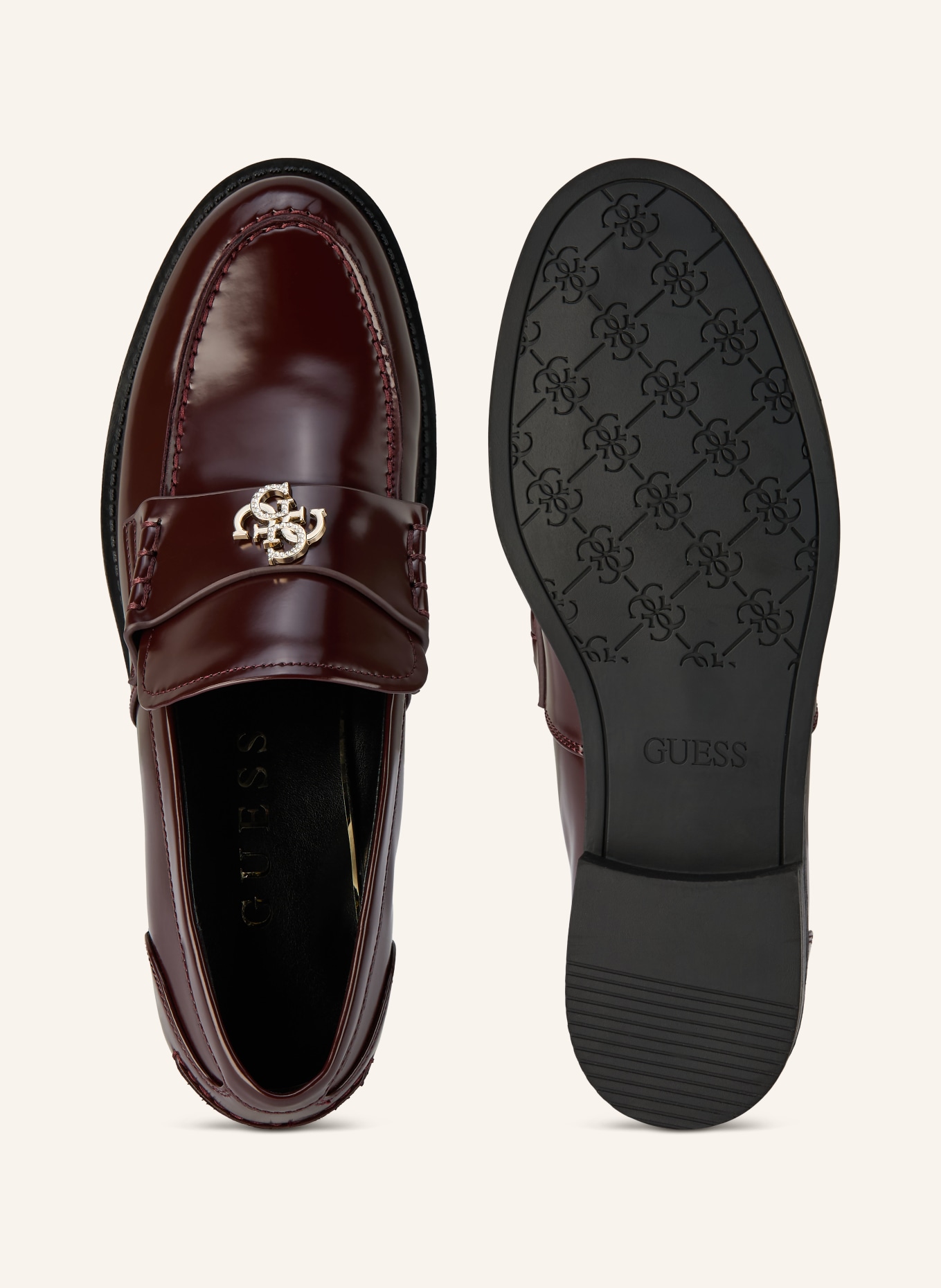 GUESS Mokasyny BEVALEE: CIEMNOCZERWONY