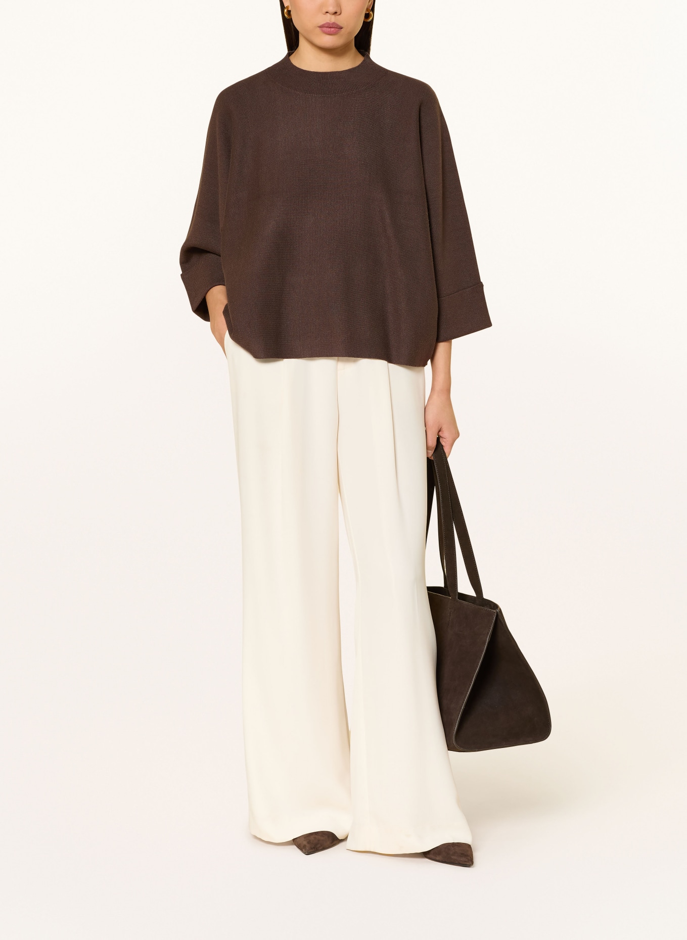 comma Oversized svetr s 3/4 rukávy: TMAVĚ HNĚDÁ