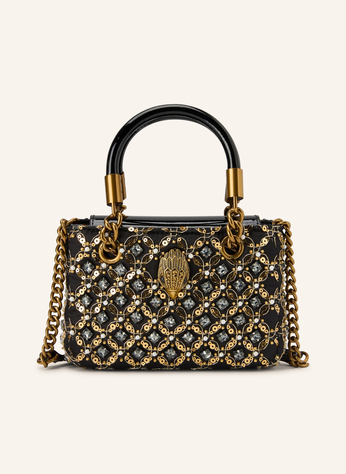 KURT GEIGER Handtasche KENSINGTON mit Pailletten und Schmucksteinen: SCHWARZ / GOLD