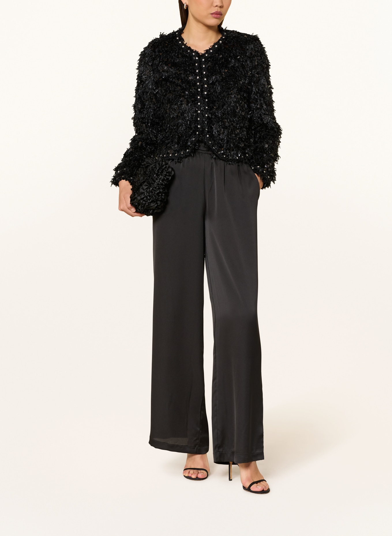 Rich & Royal Kastenjacke mit Pailletten und Schmucksteinen: SCHWARZ