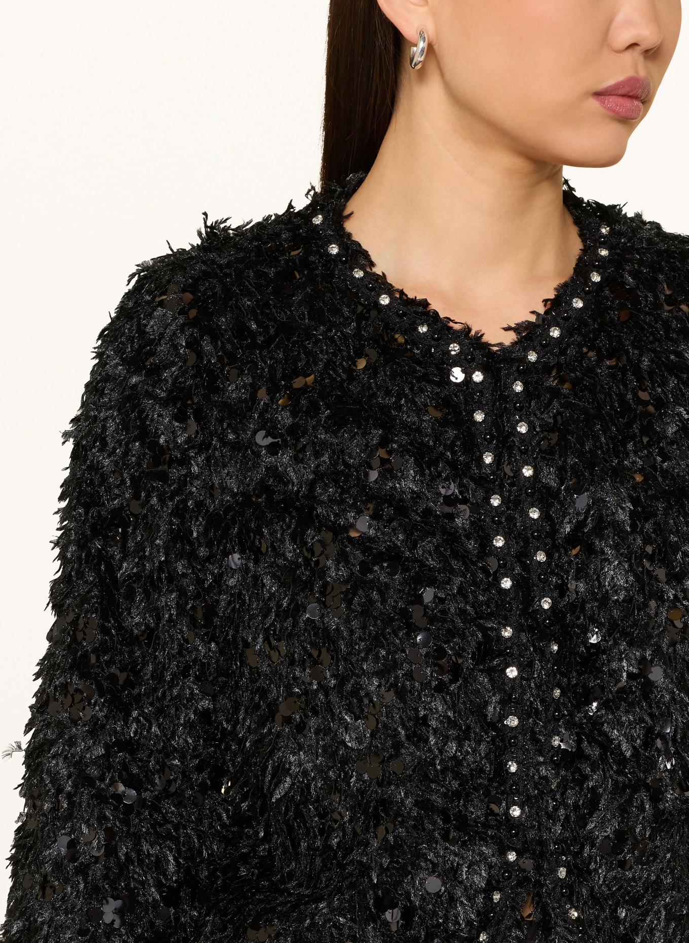 Rich & Royal Kastenjacke mit Pailletten und Schmucksteinen: SCHWARZ