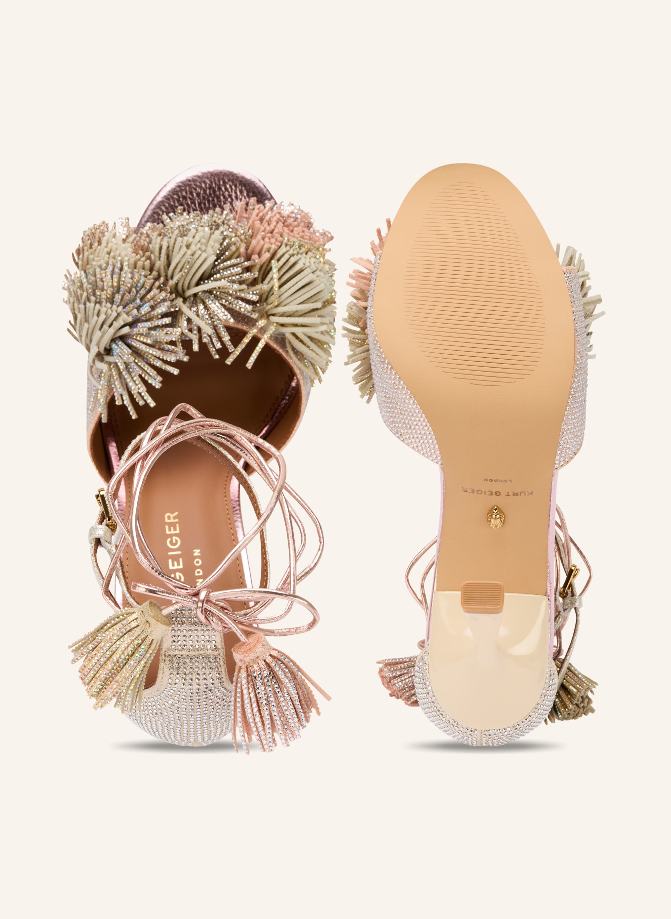 KURT GEIGER Sandály s ozdobnými kameny: RŮŽOVÁ / STŘÍBRNÁ