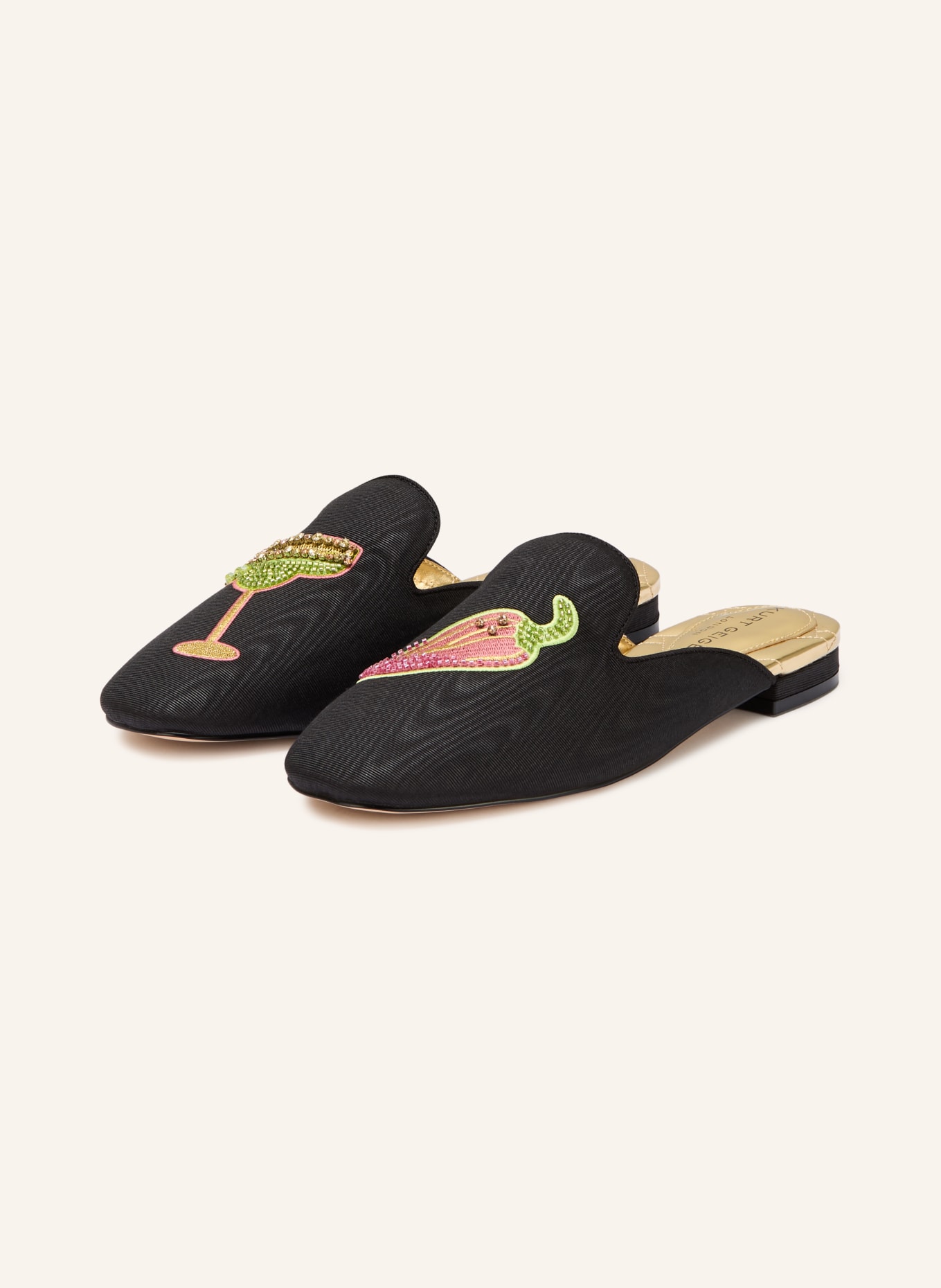 KURT GEIGER Mules with gemstones: BLACK / PINK / LIGHT GREEN