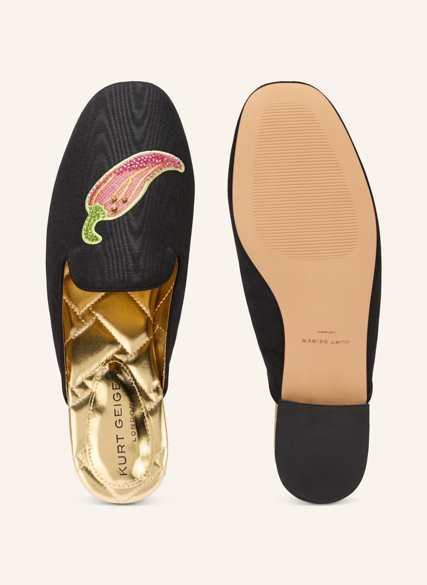 KURT GEIGER Mules with gemstones: BLACK / PINK / LIGHT GREEN