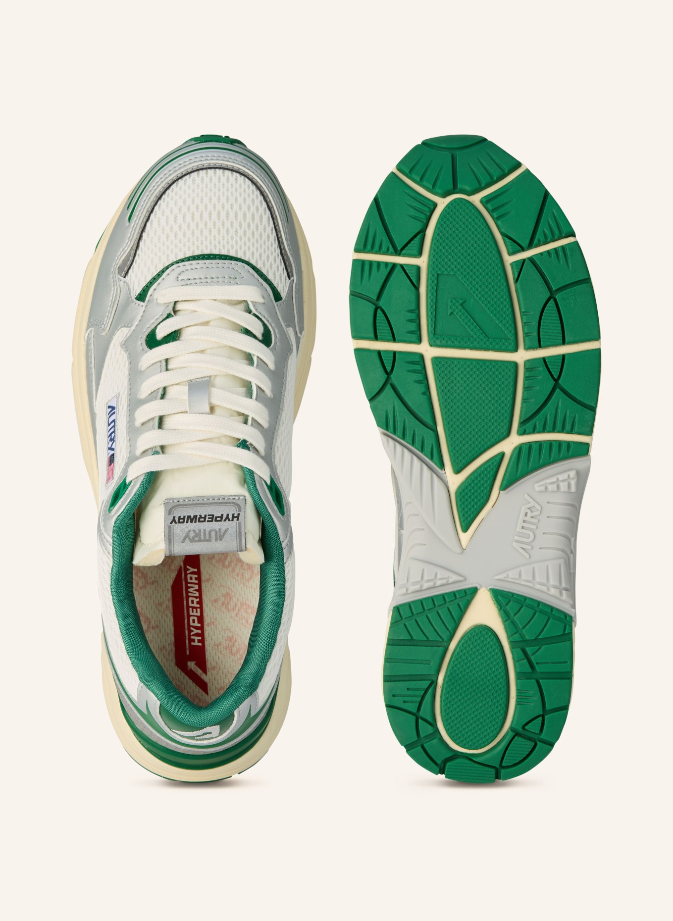AUTRY HYPERWAY LOW sneaker: SILVER / GREEN / WHITE