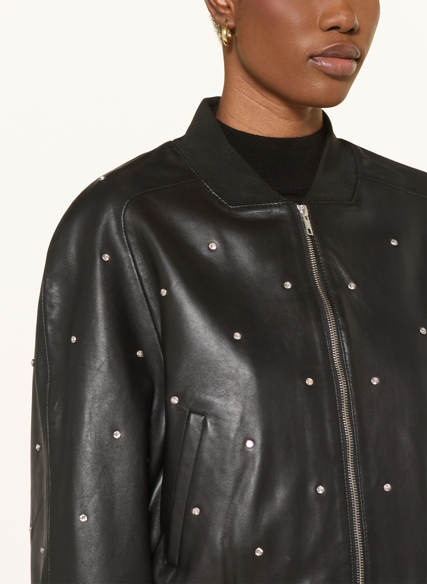 DRYKORN MARHAM leather jacket with Swarovski® crystals: BLACK